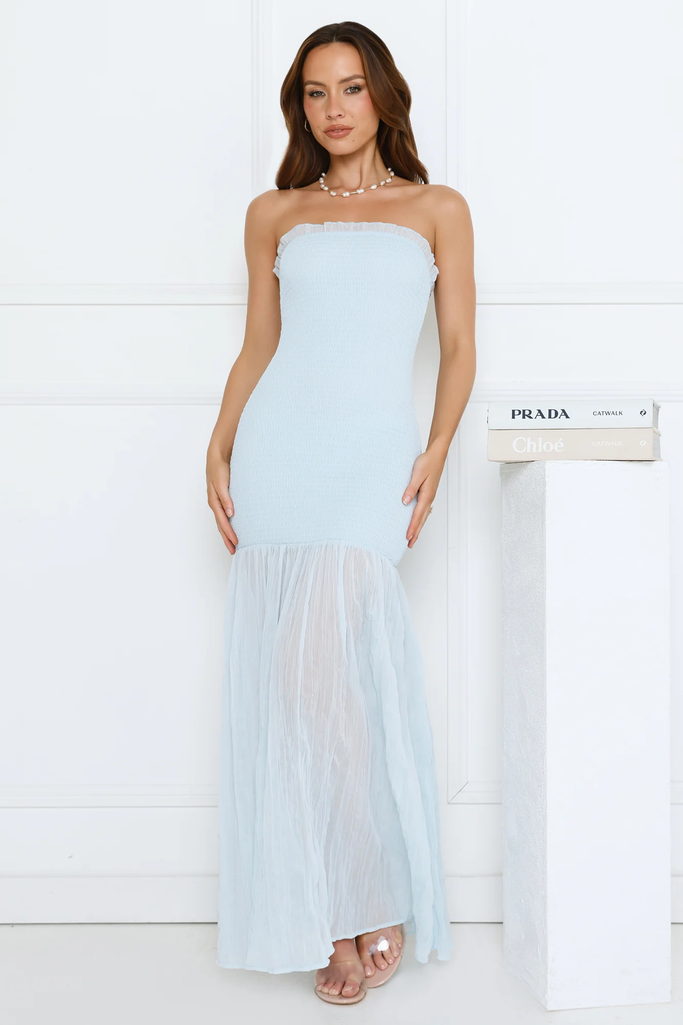 Petal Sunbeam Strapless Maxi Dress Blue