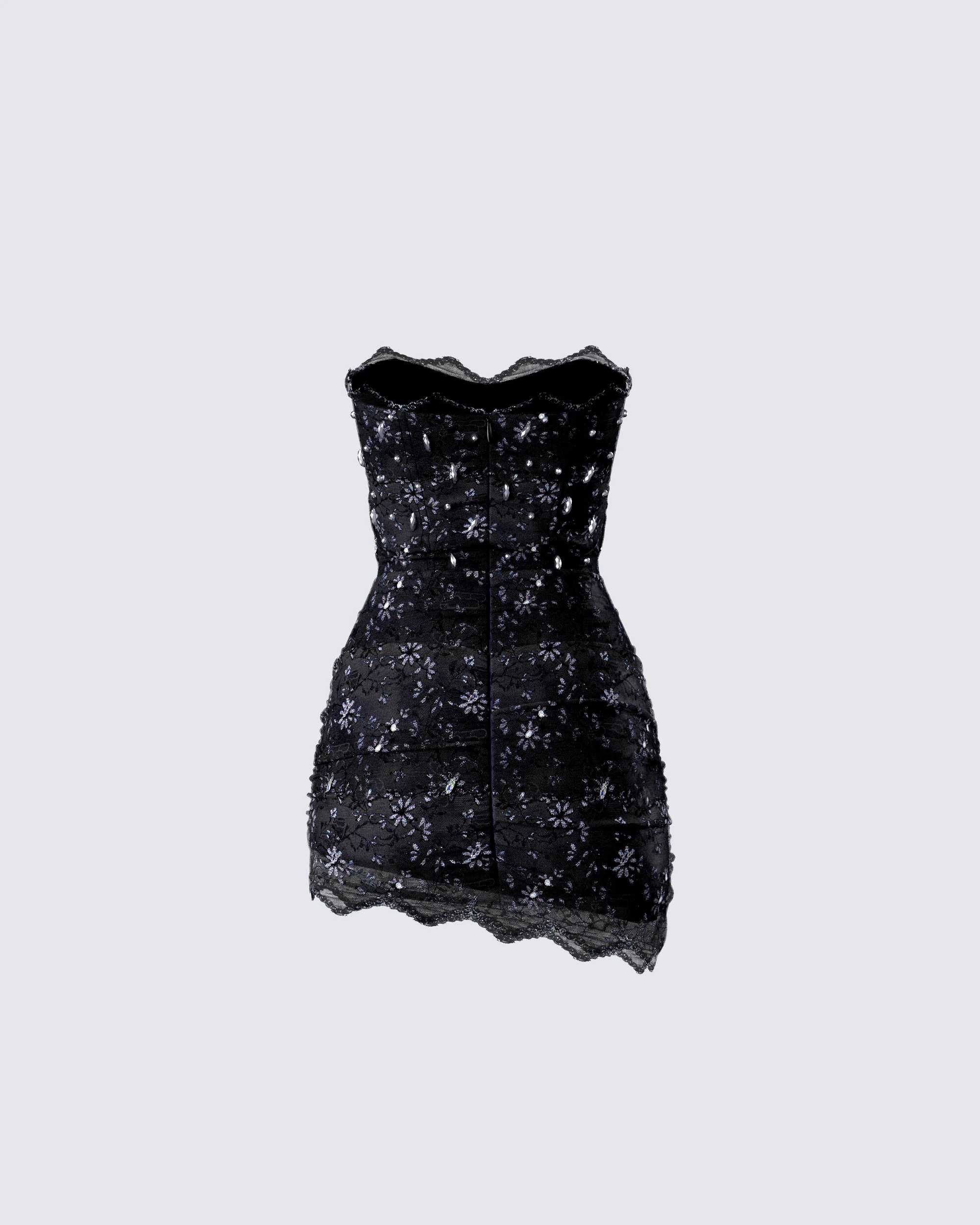Clarisse Black Hand Beaded Rhinestone Dress
