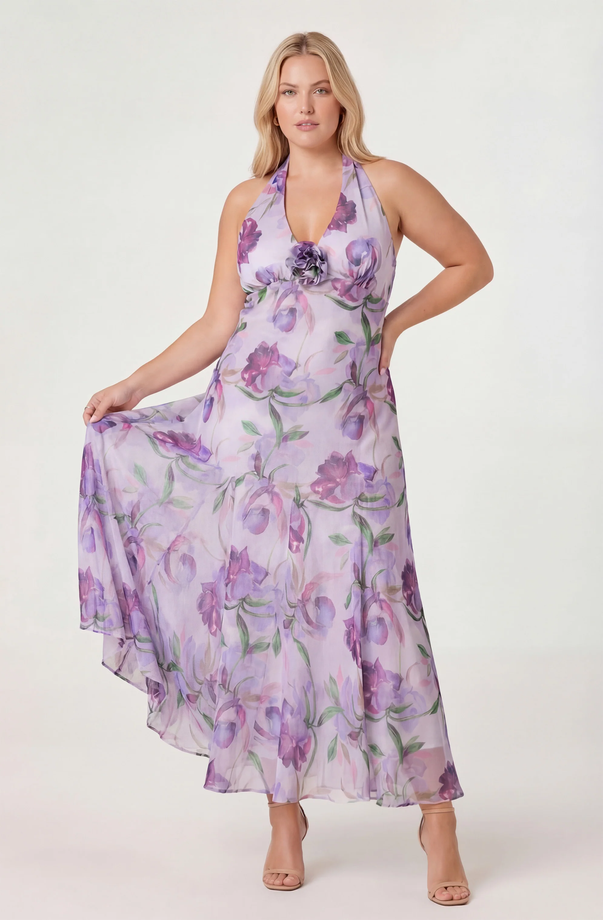 Yasmeen Floral Halter Godet Maxi Dress
