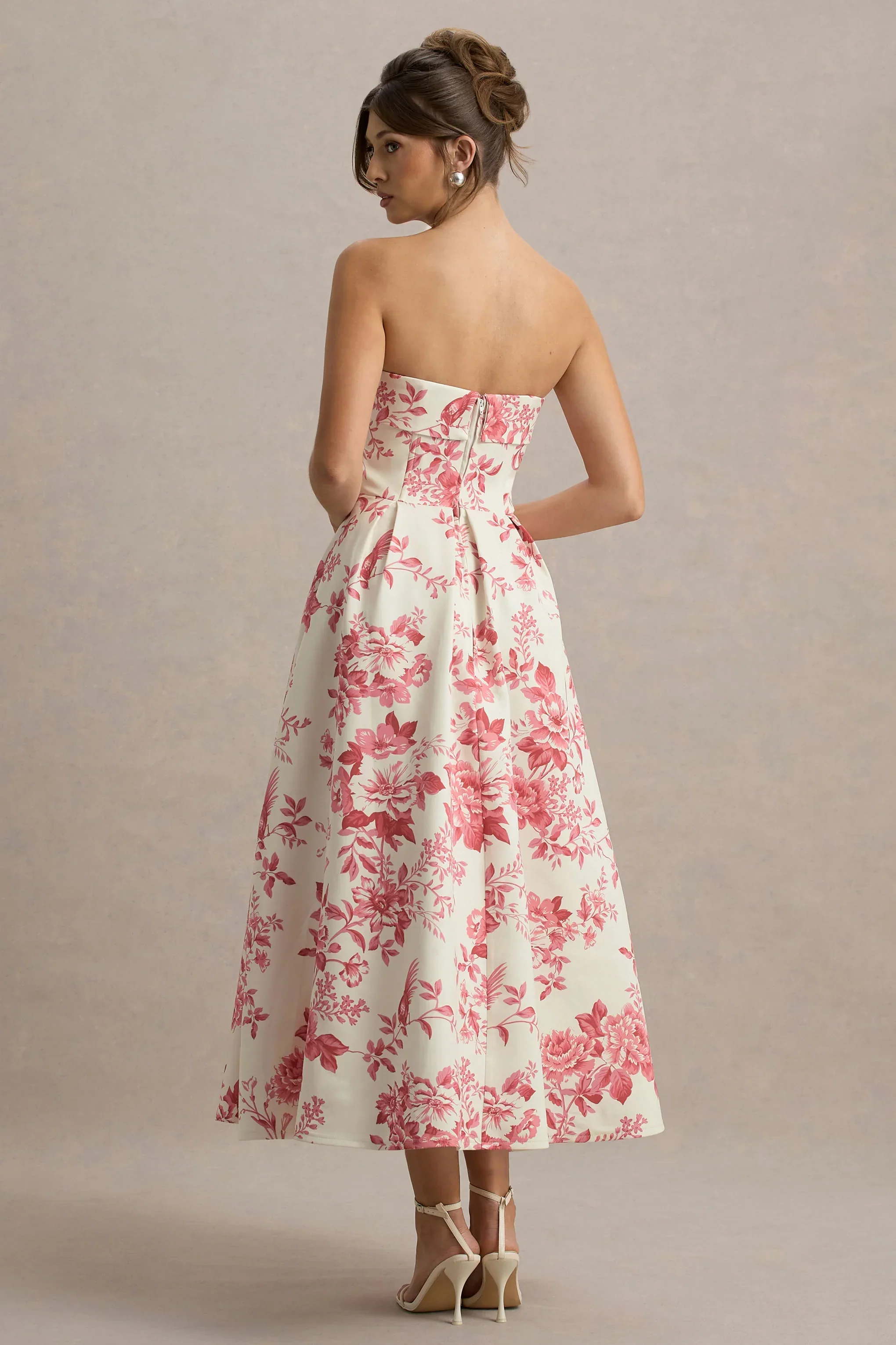 Annalise | Pink Porcelain Print Bandeau Skater Midi Dress