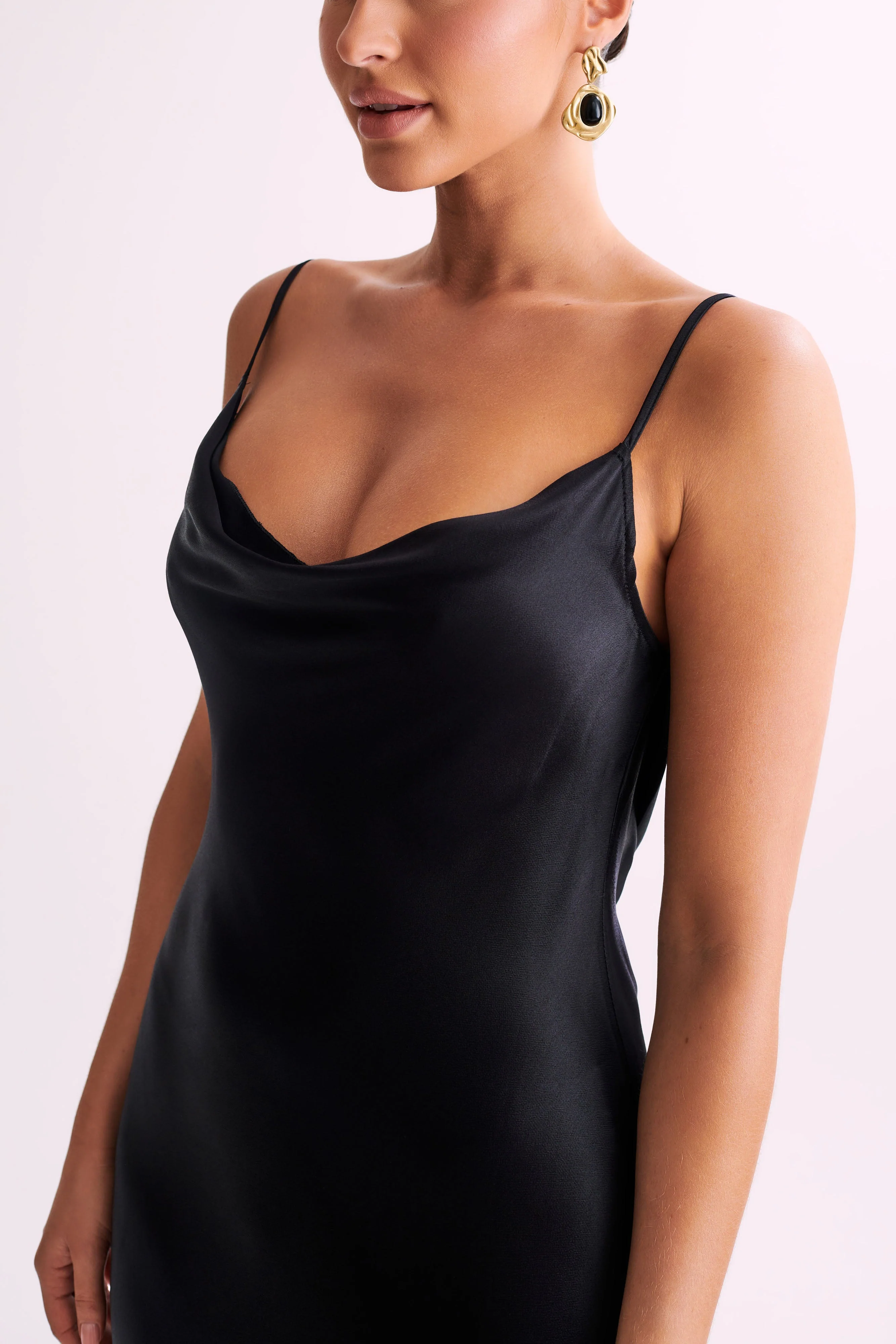 Jade Cowl Neck Backless Maxi Dress - Black