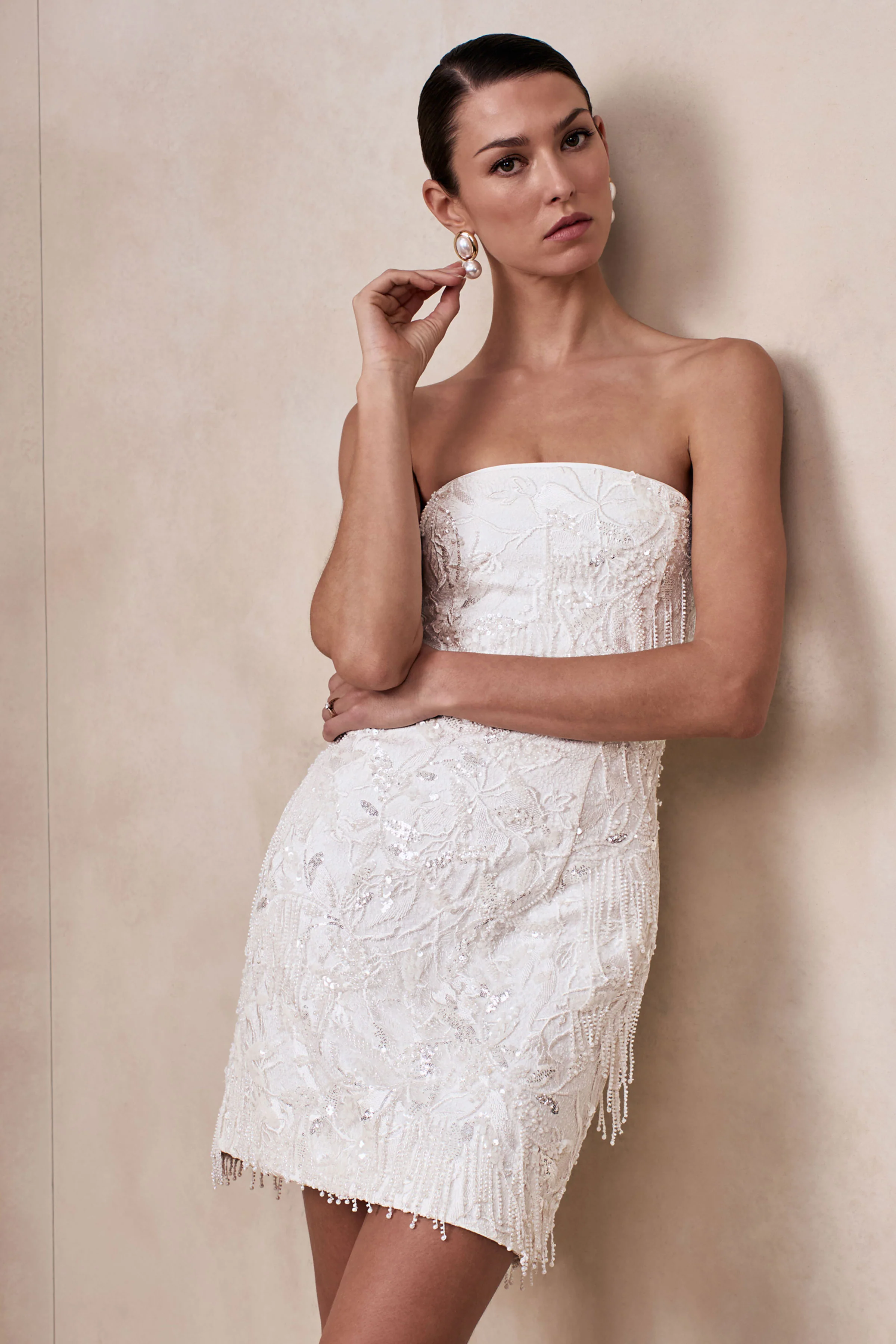 Paulina | White Embellished Bandeau Mini Dress - luluinthesky