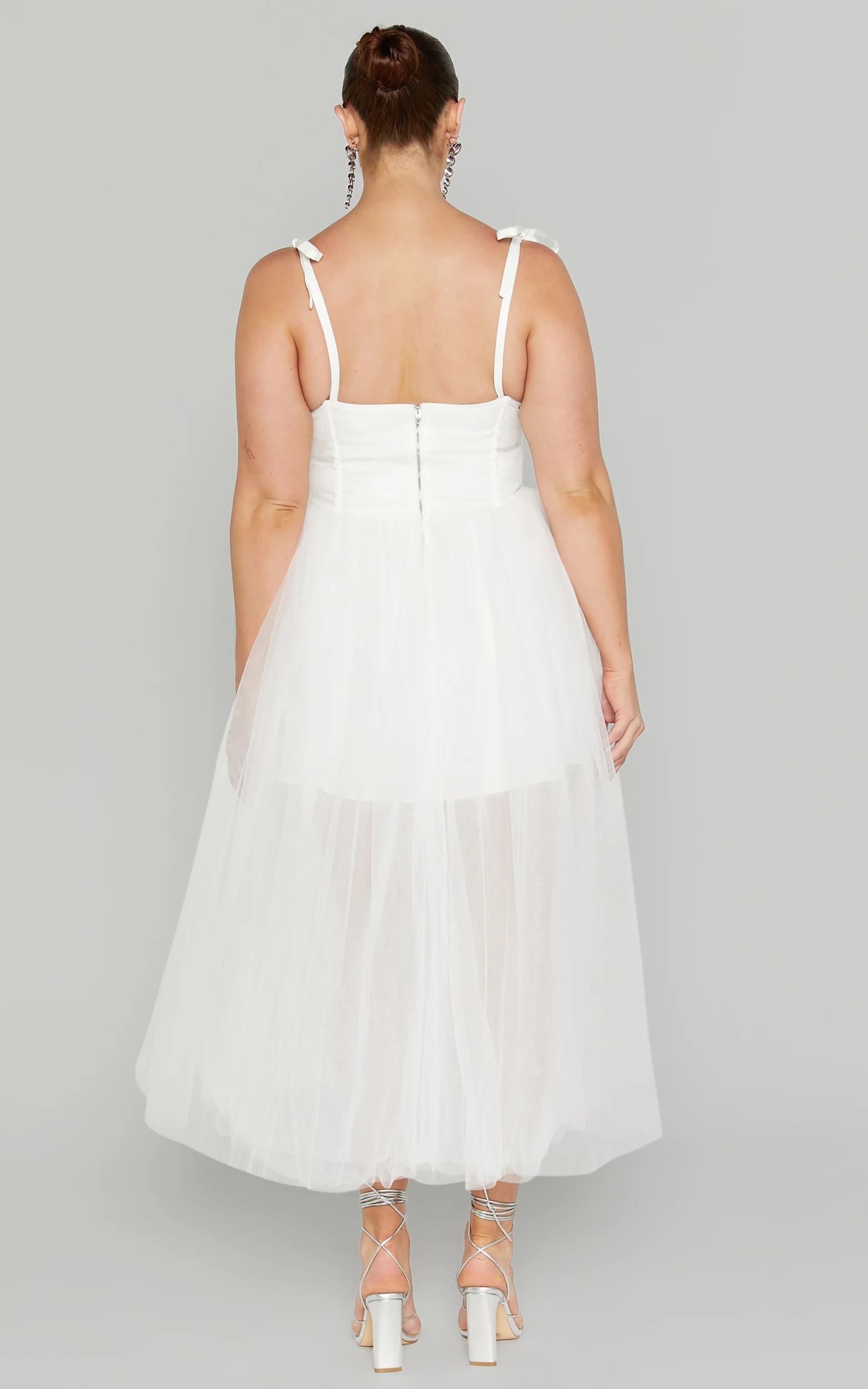 Aisha Midi Dress - Bustier Bodice Tulle Dress in White