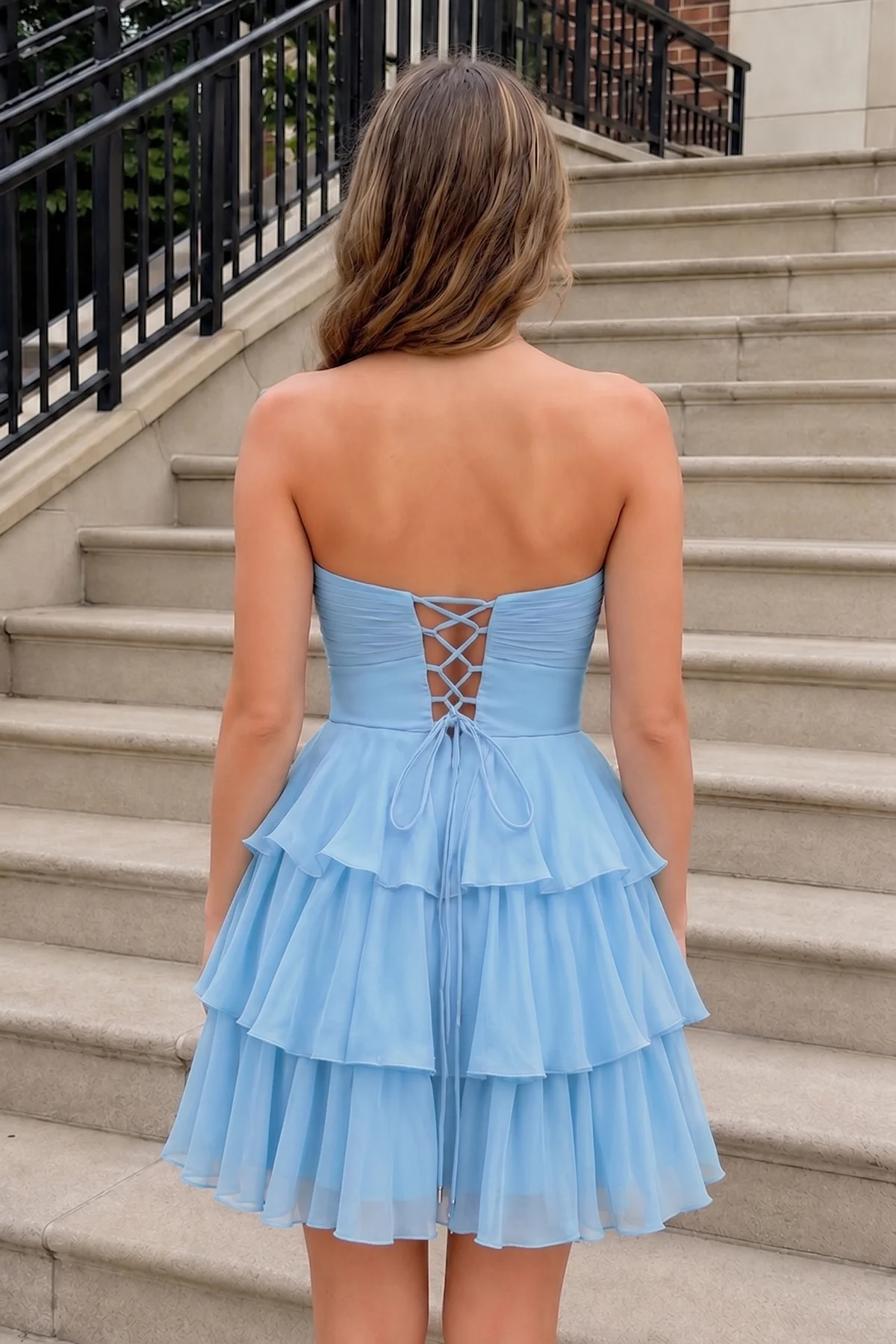 Fuchsia Strapless A Line Chiffon Ruffles Homecoming Dresses With Flower