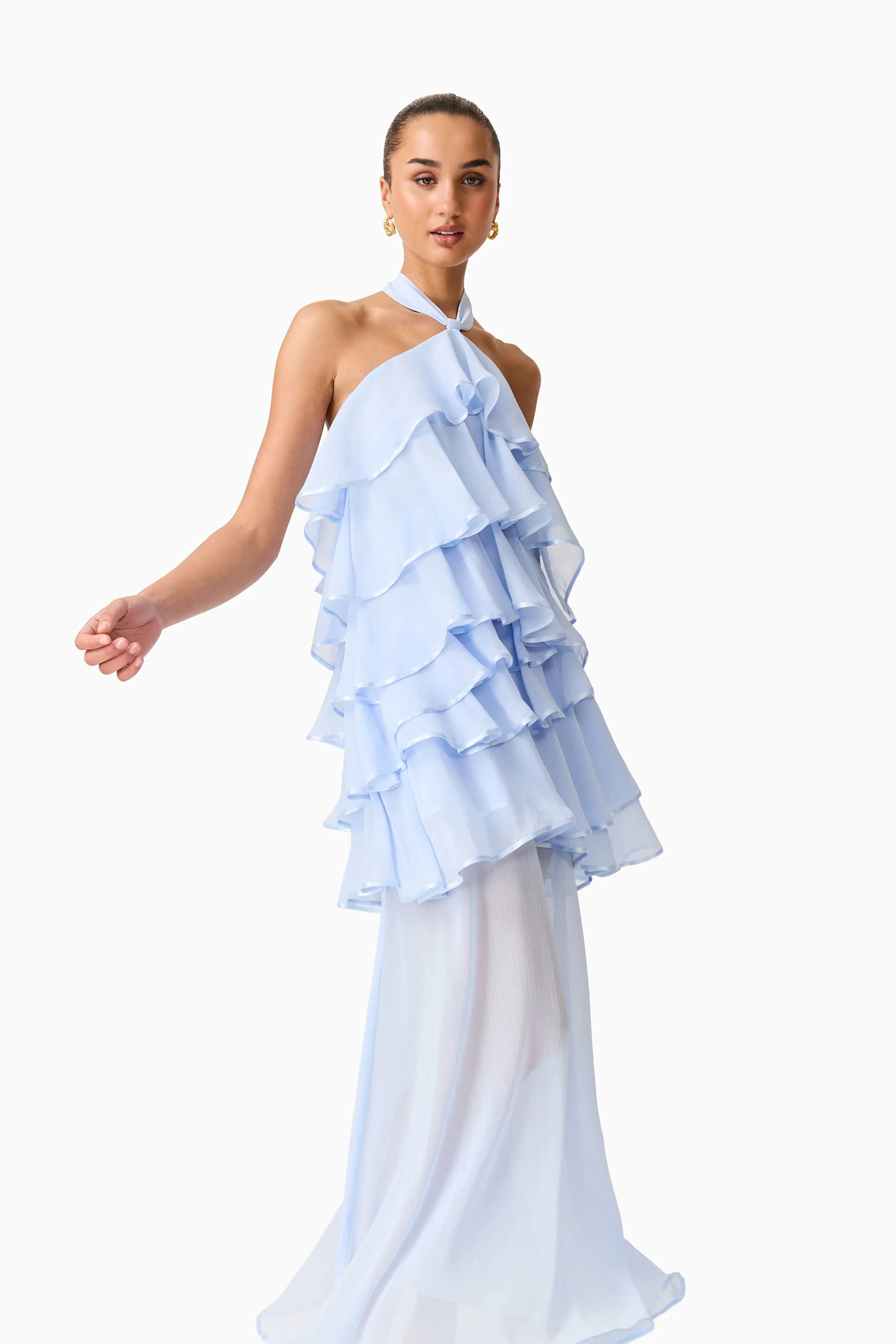 Eliane Halter Neck Maxi Dress in Blue