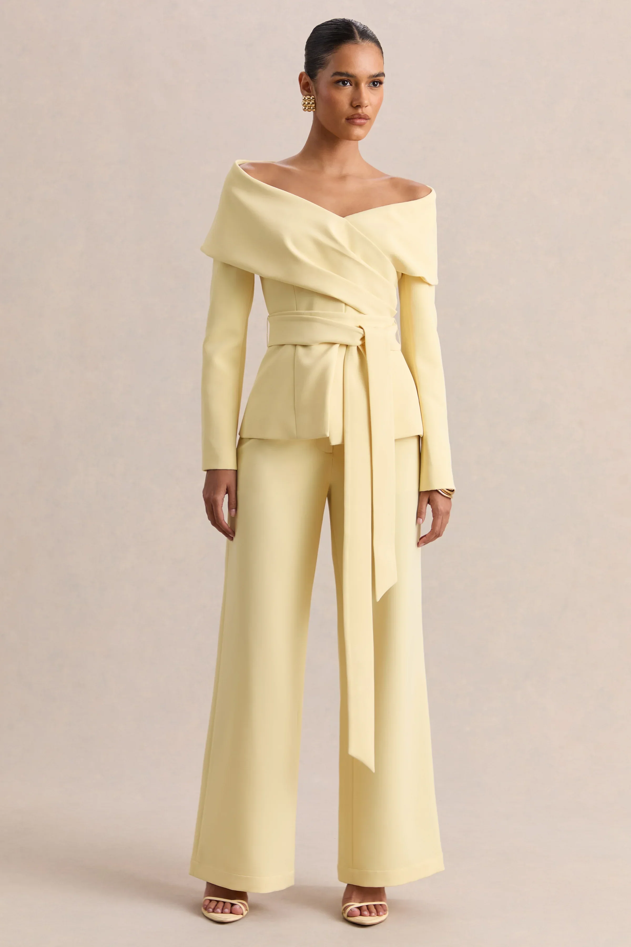 Empress | Lemon Bardot-Neck Tailored Top