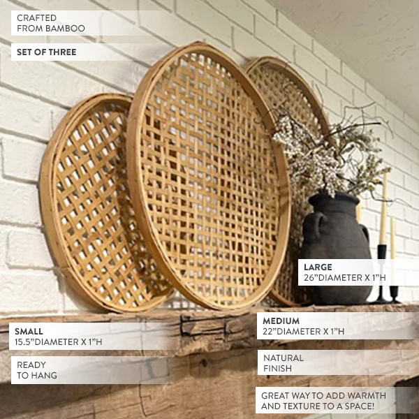Round Woven Bamboo Wall Decor, Set of 3