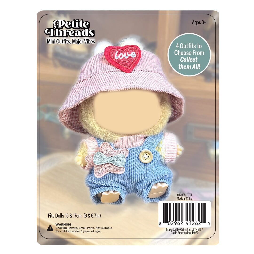 Outfit: Knit Blue & Pink Overalls & Hat for Dolls - Petite Threads