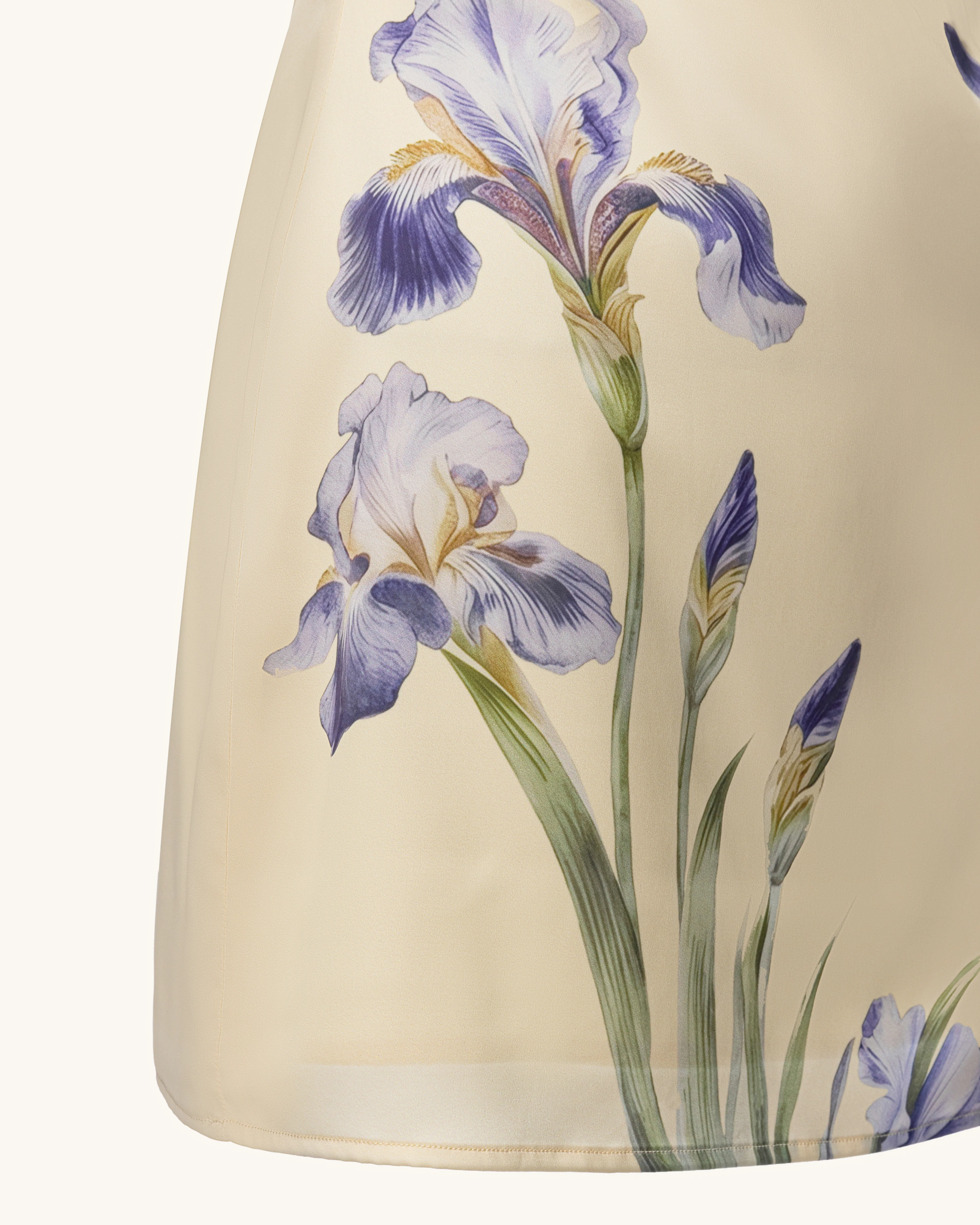 Iris Print Satin Slip Mini Dress - Soft Yellow - FASHION NOB