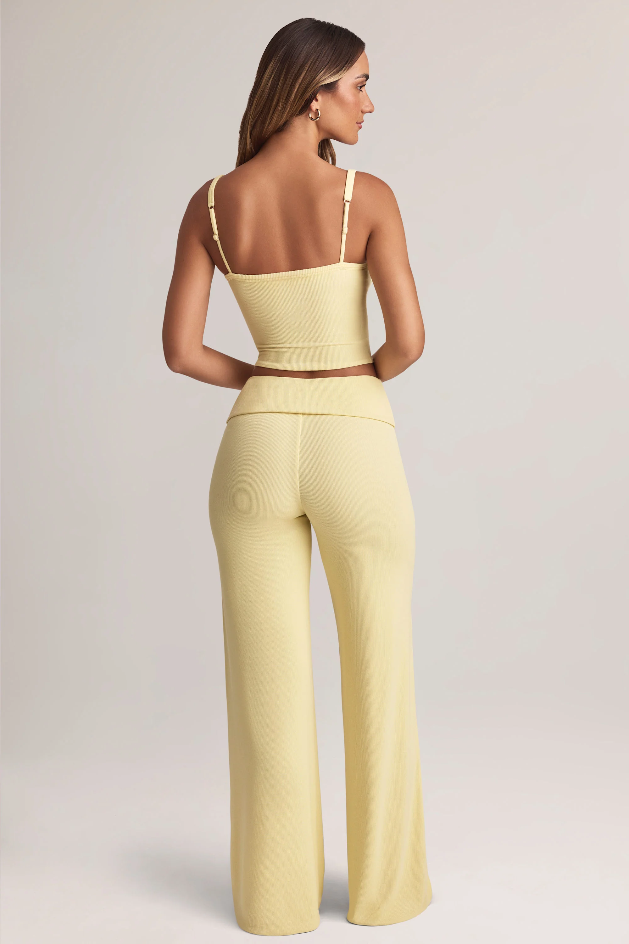 Modal Foldover Wide-Leg Trousers in Lemon Sherbet