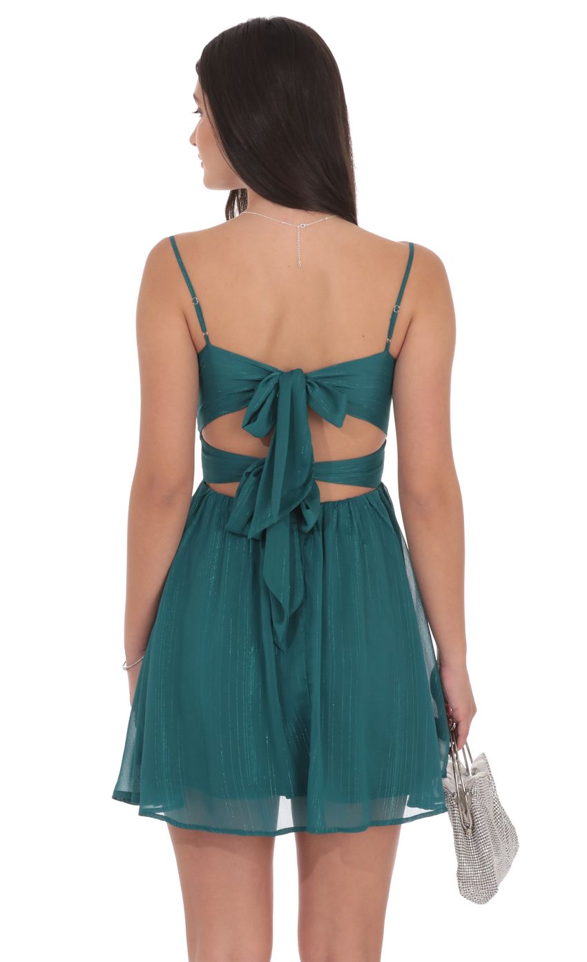 Shimmer Front Twist A-line Dress in Teal