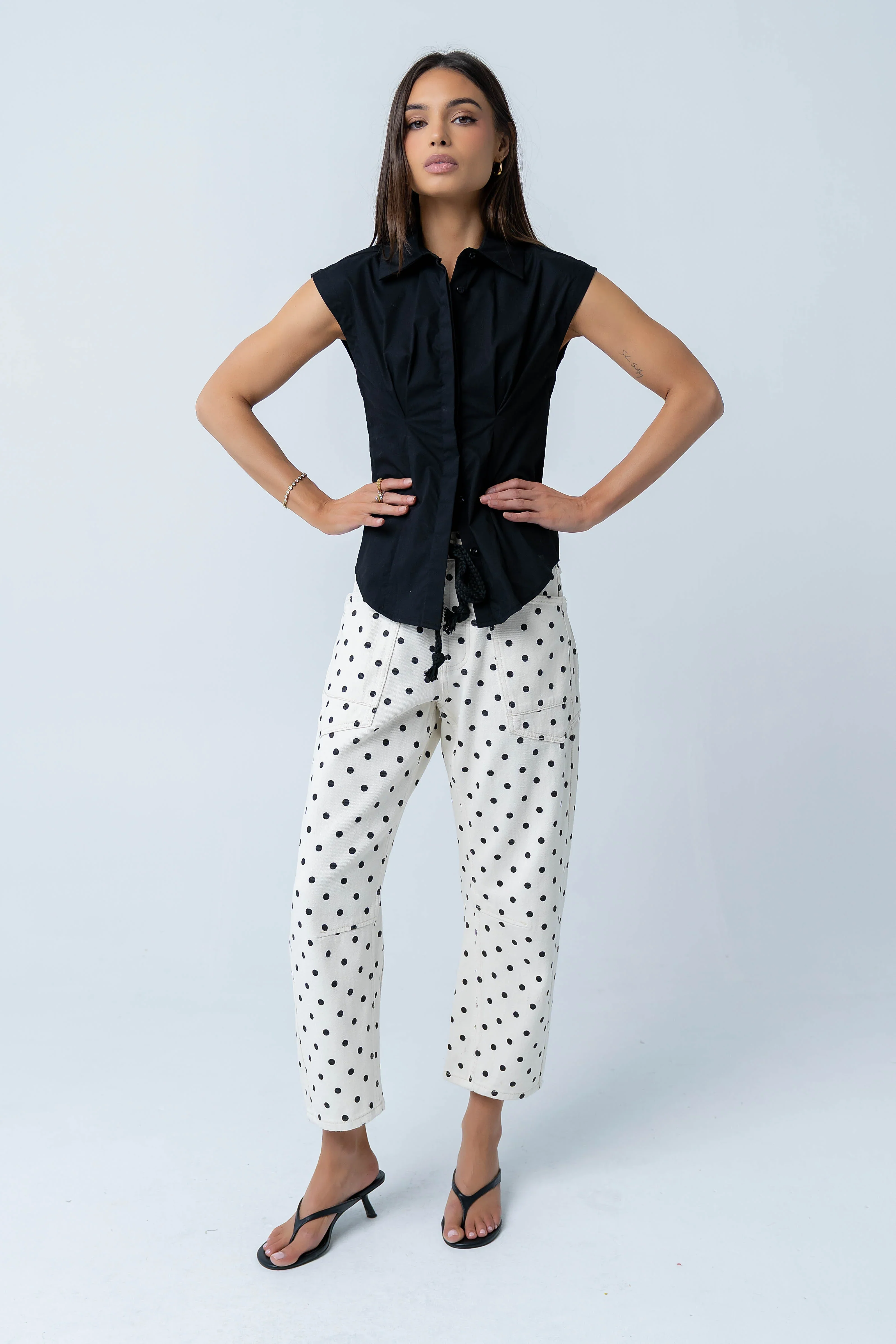 Remi Pleated Button Up in Black