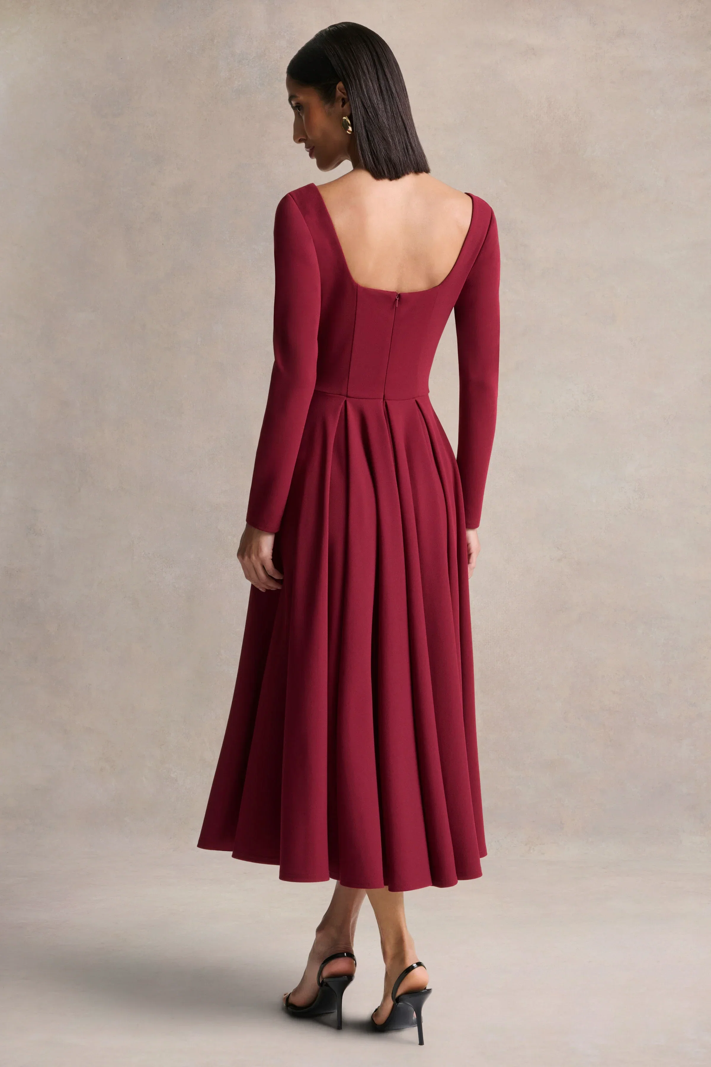 Alison | Burgundy Square-Neck A-Line Midi Dress