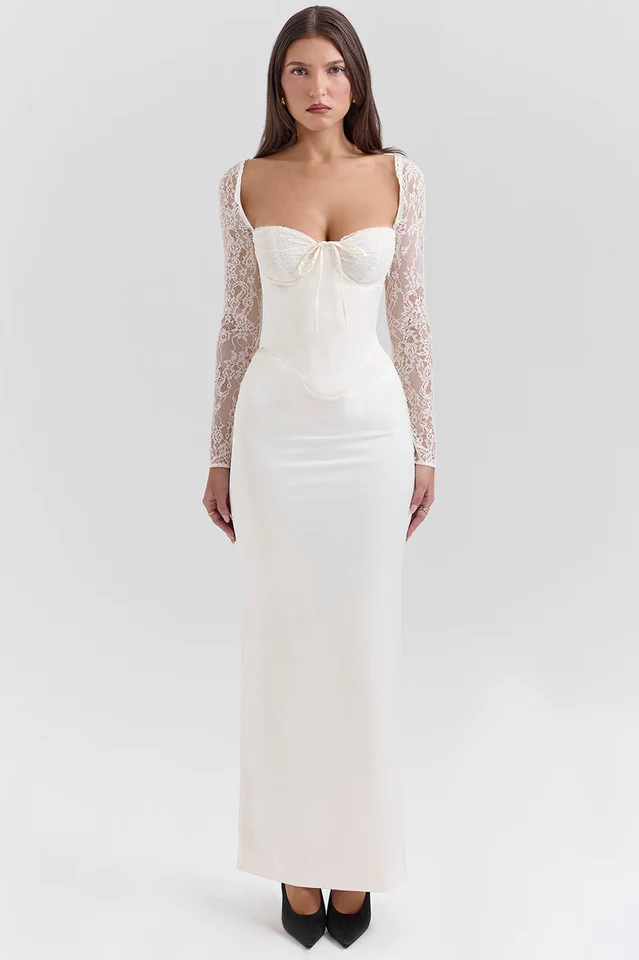 Vintage Ivory Satin Maxi Dress
