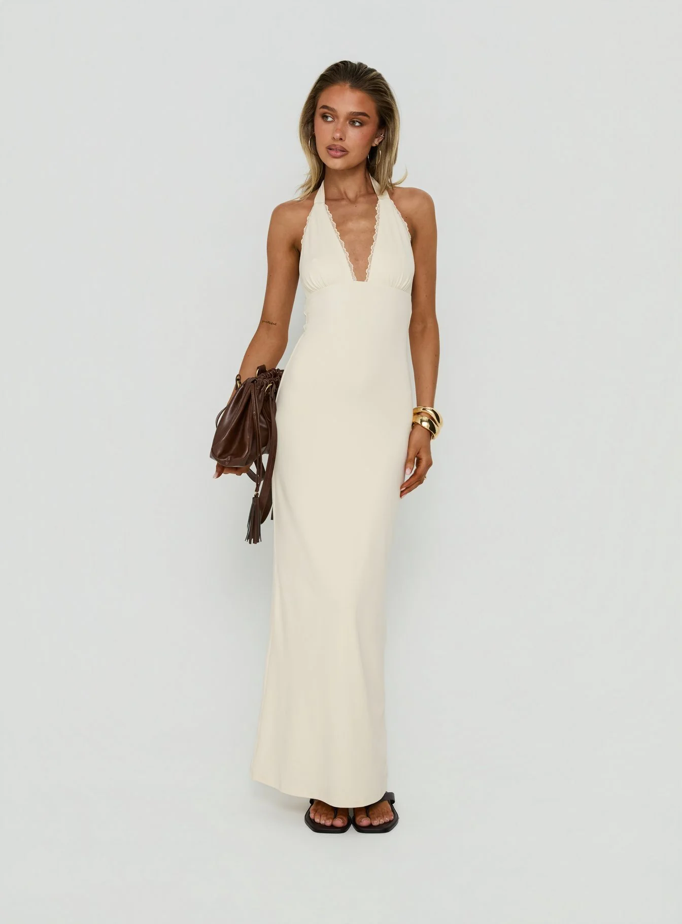 Almeria Lace Detail Halter Maxi Dress Butter