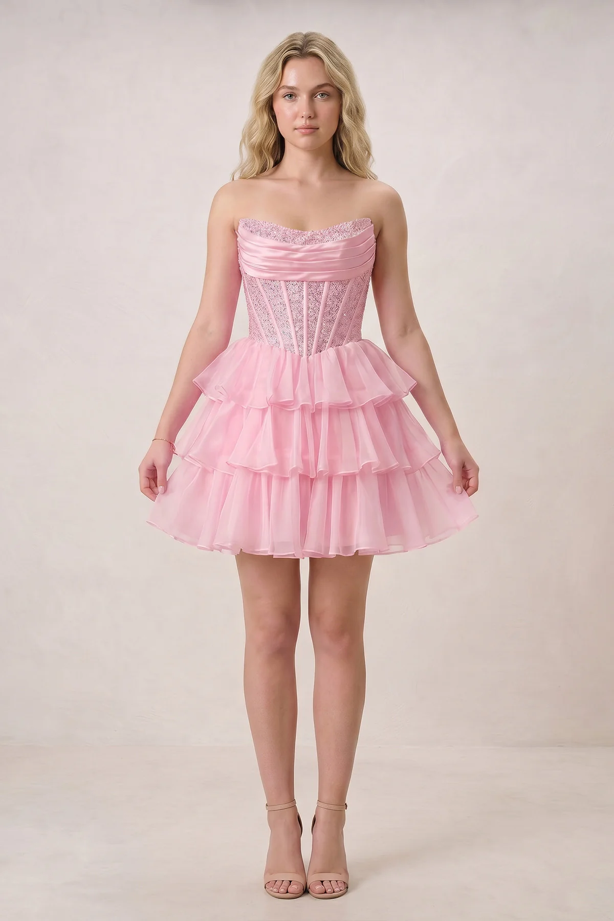 Black Strapless A Line Chiffon Beaded Mini Homecoming Dresses With Ruffles