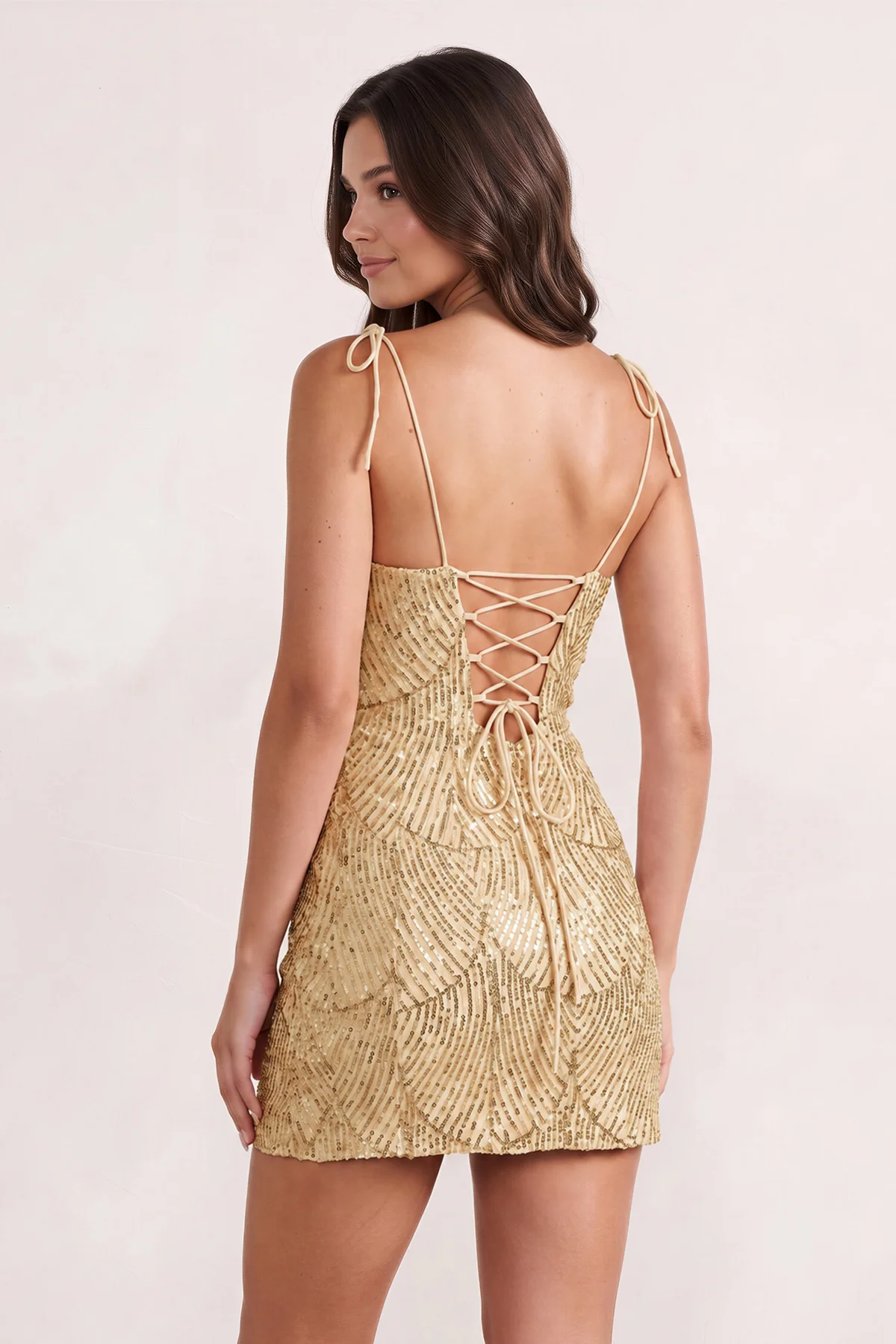 Pink Sparkly Sequin Sheath Bow Spaghetti Straps Homecoming Dress