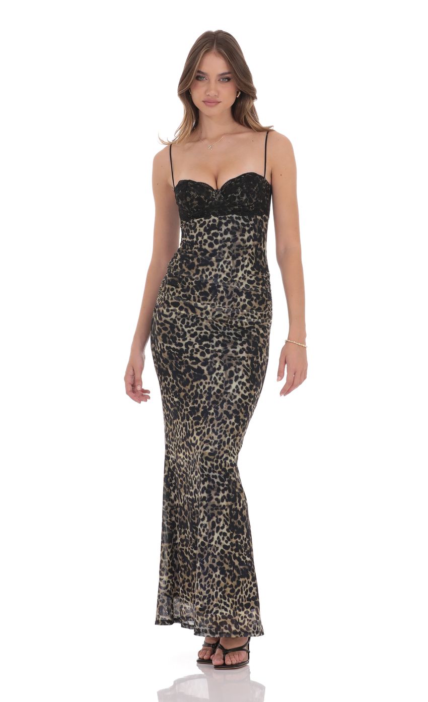 Lace Bust Maxi Dress in Cheetah Print
