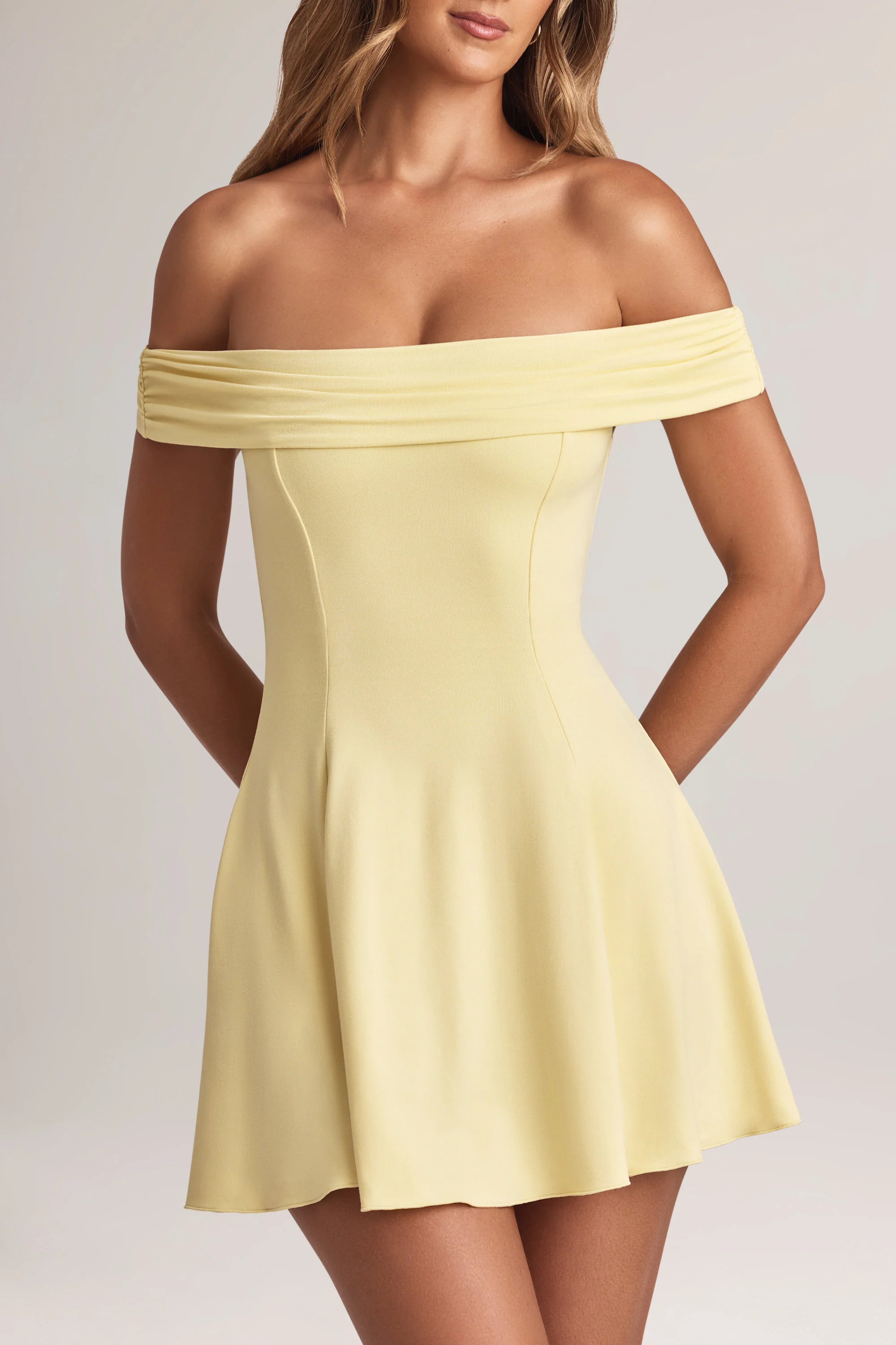 Modal Off-Shoulder A-Line Mini Dress in Lemon Sherbet