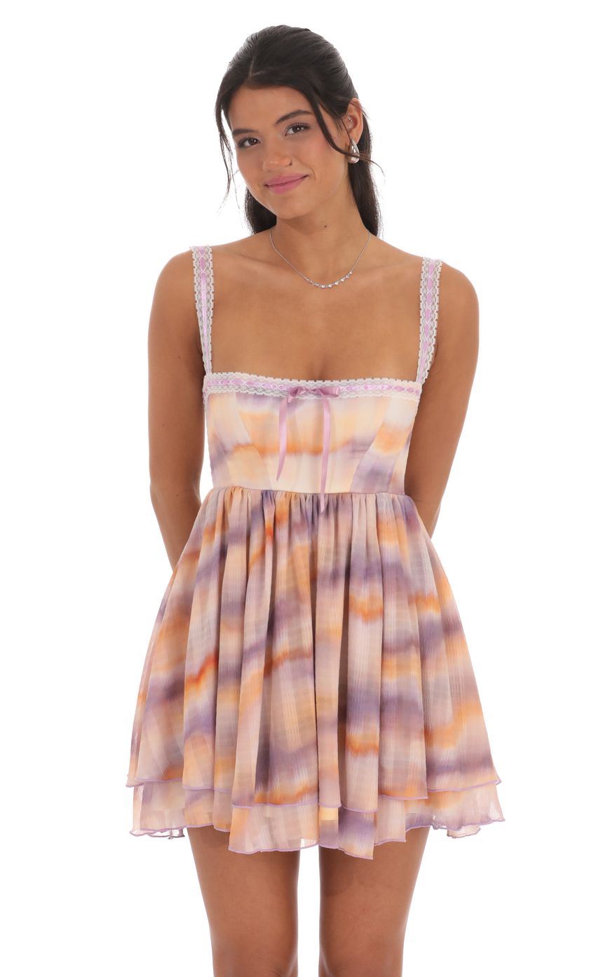 Watercolor Babydoll Dress in Multicolor Print