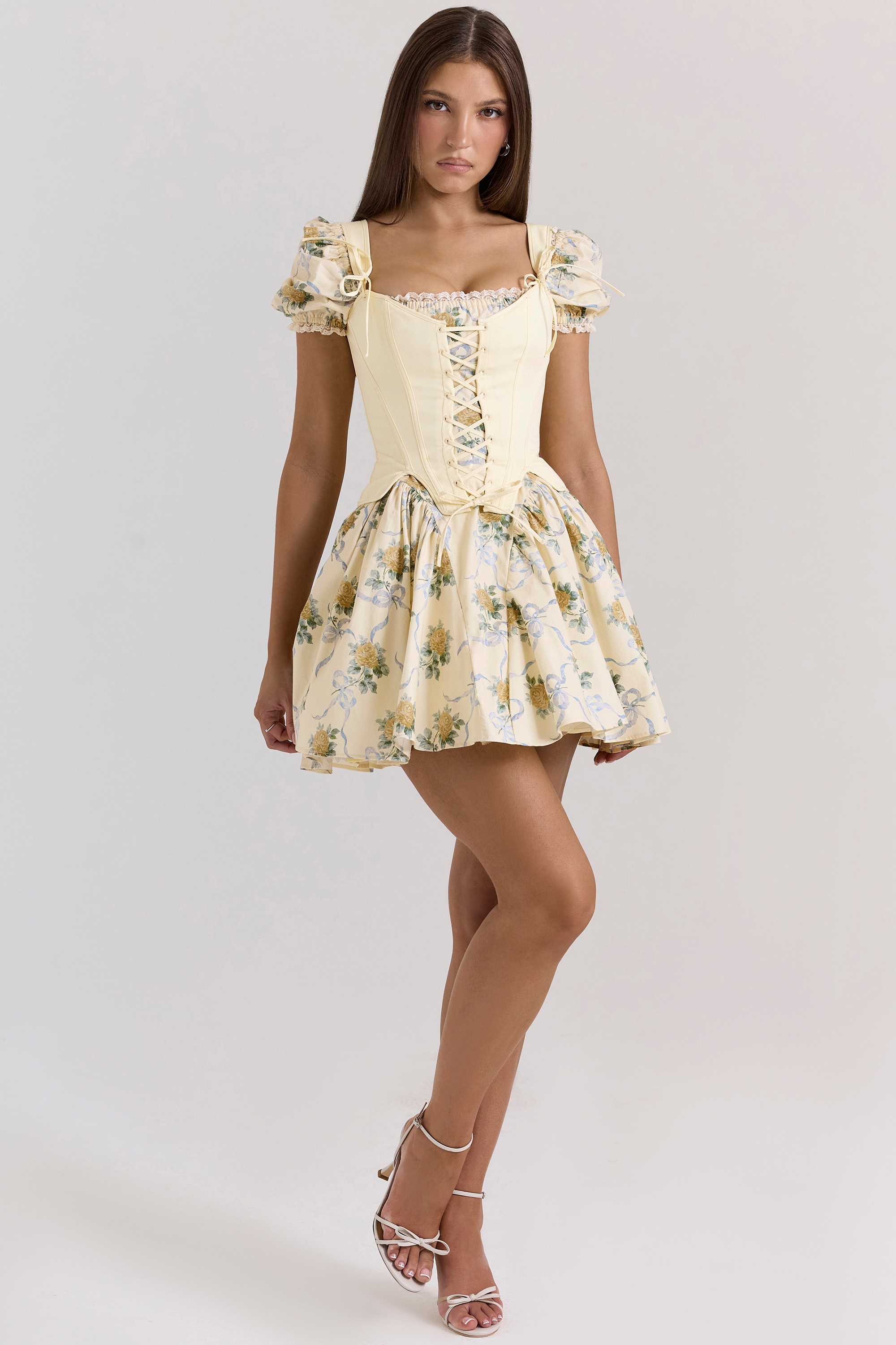 Lemon Rose Print Cotton Mini Dress