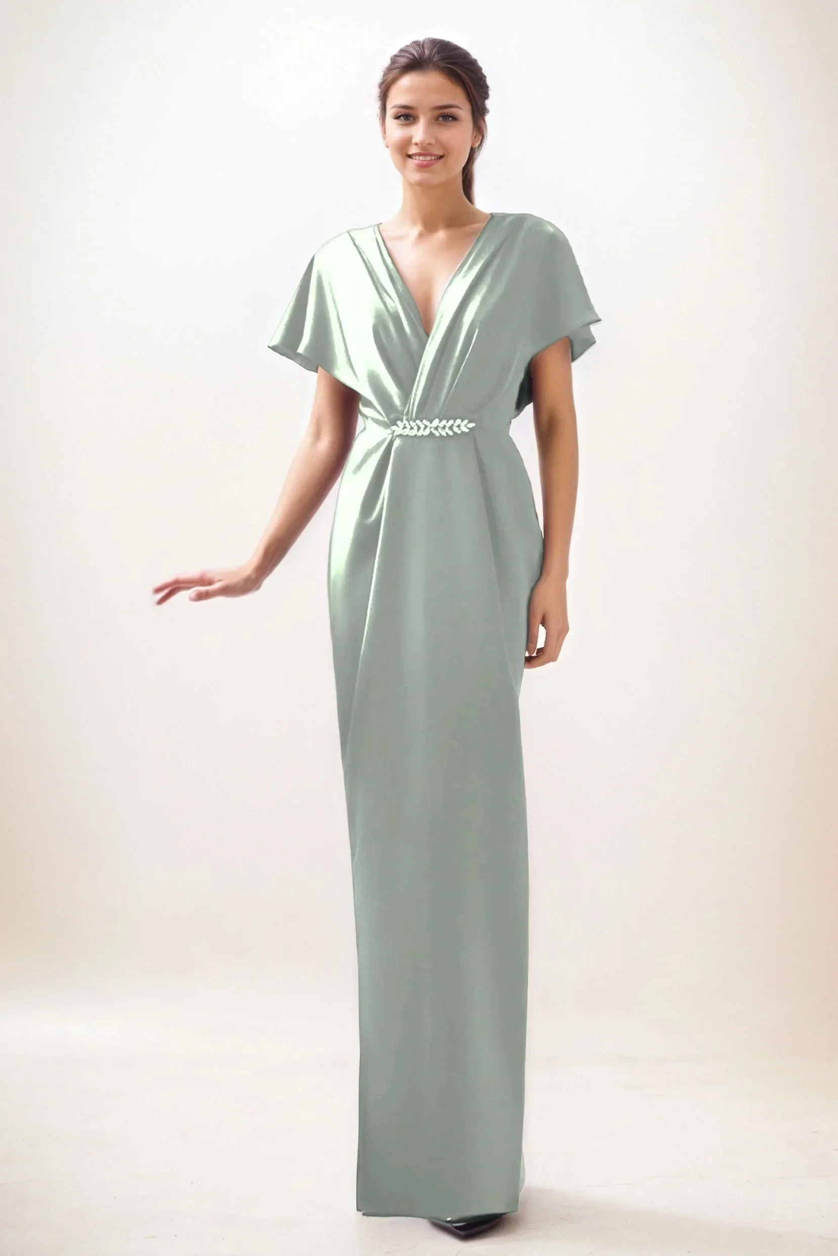 Sheath-Column Maxi Luxe Satin Wedding Guest Dress CG0299