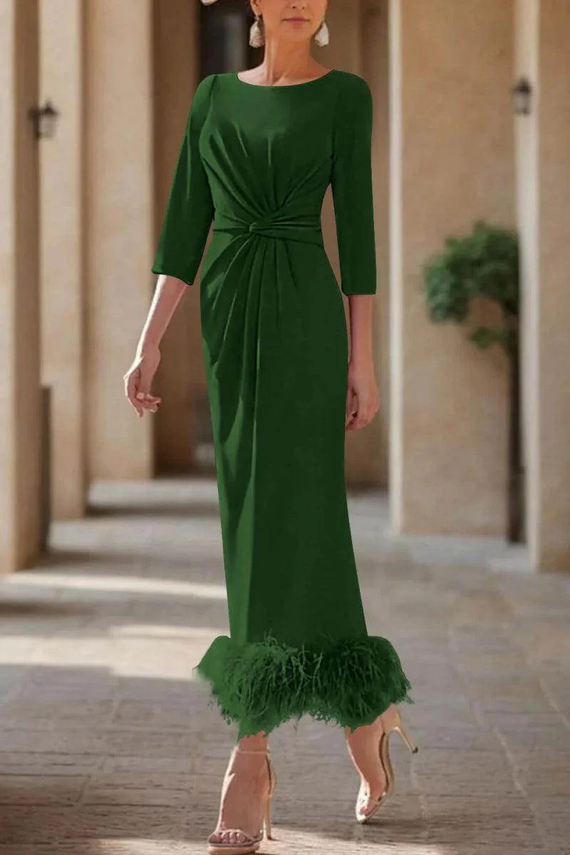Sheath Column Scoop Neck Ankle Length Feather Mother Dresses CM0378