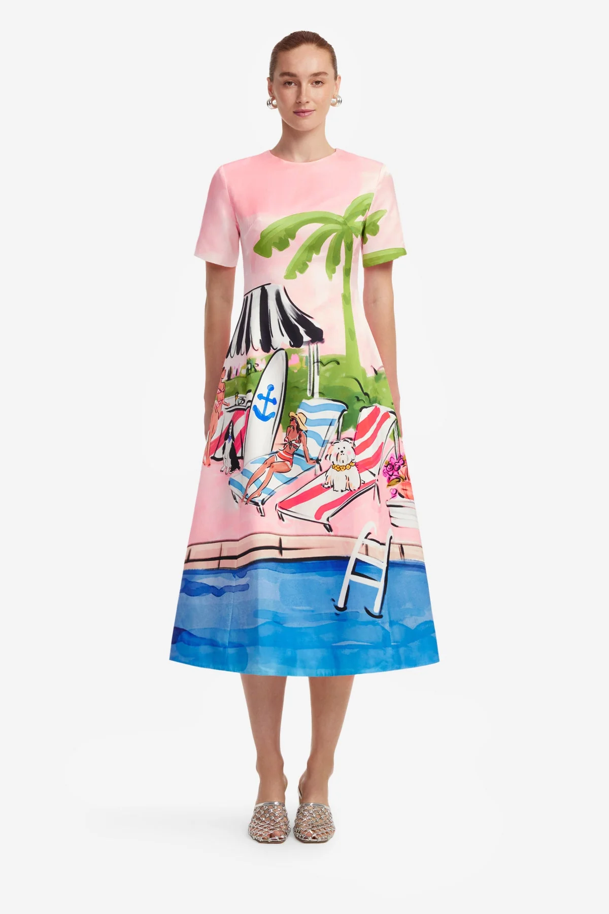 Caroline Short Sleeve Midi Dress - Riviera Print