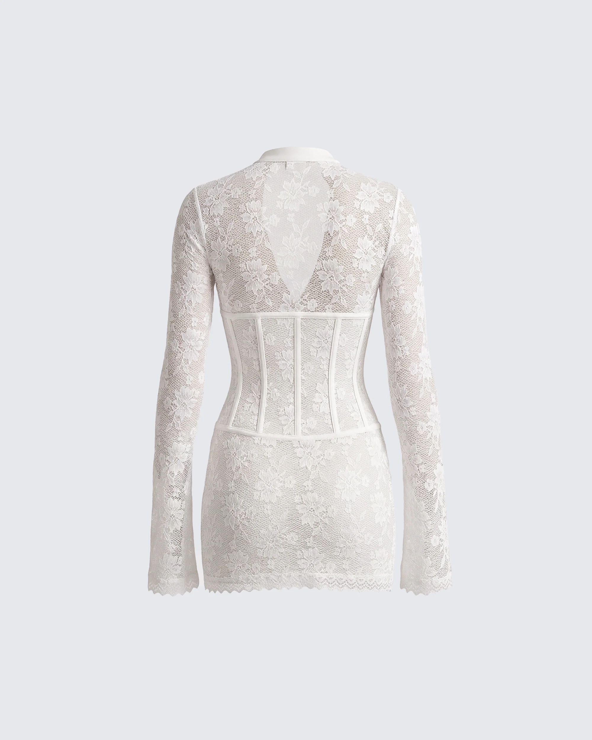 Janie White Lace Sheer Corset Waist Dress