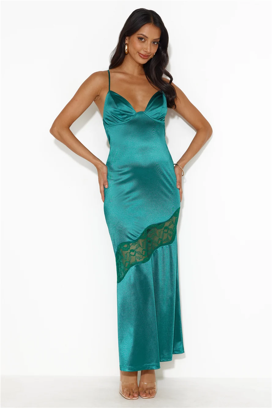 Formal Retreat Satin Maxi Dress Forest Green