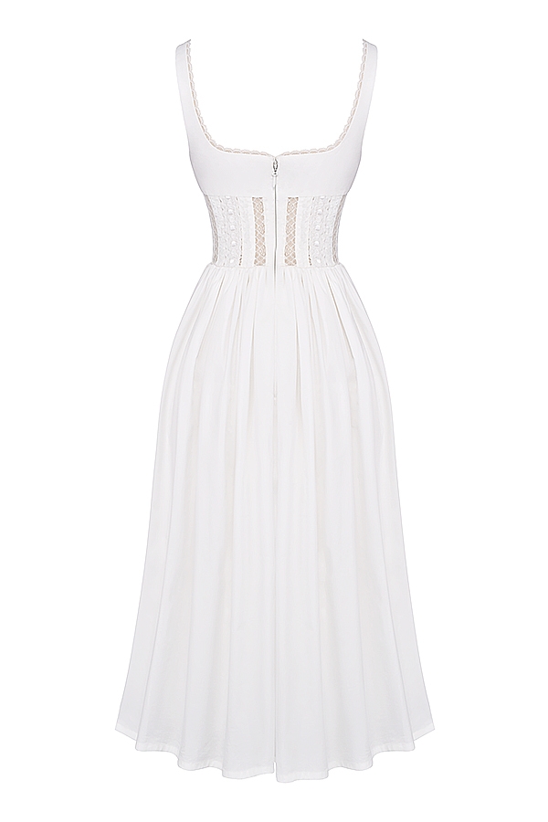 White Lace Trim Midi Dress