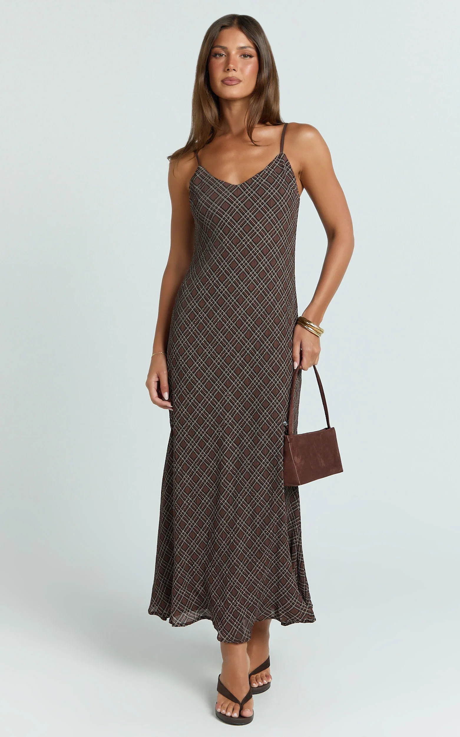 Revie Midi Dress - Slip Dress in Brown