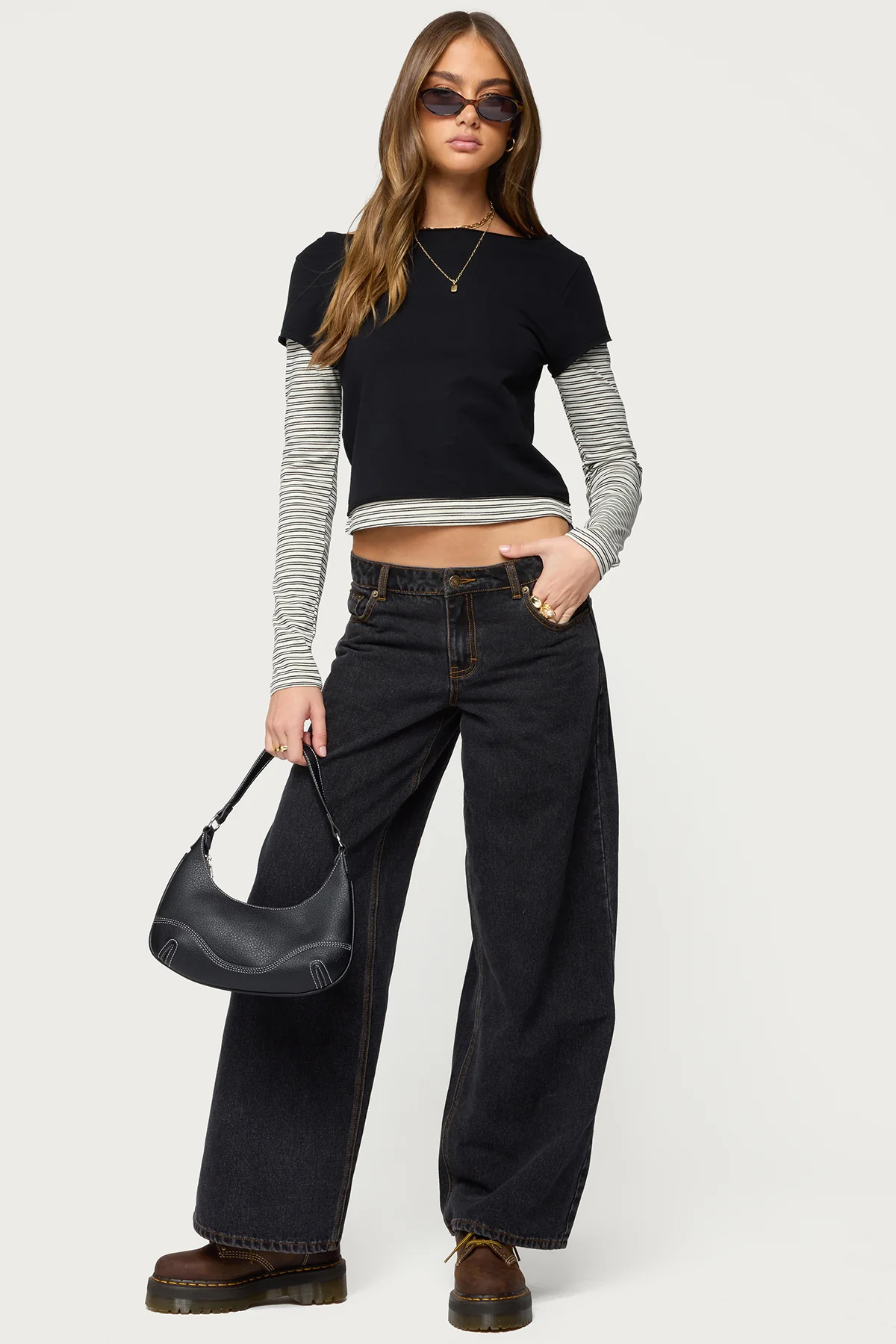 Layered Stripey Long Sleeve T Shirt