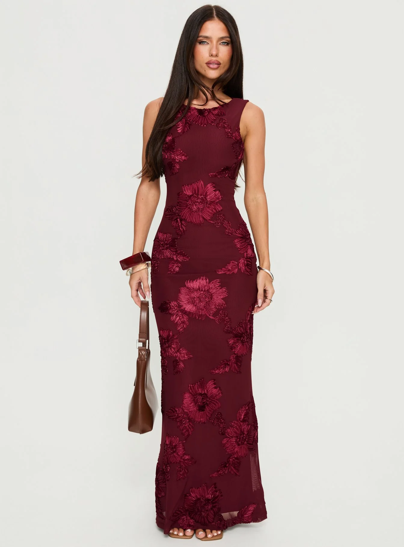 Fionna Floral Maxi Dress Burgundy