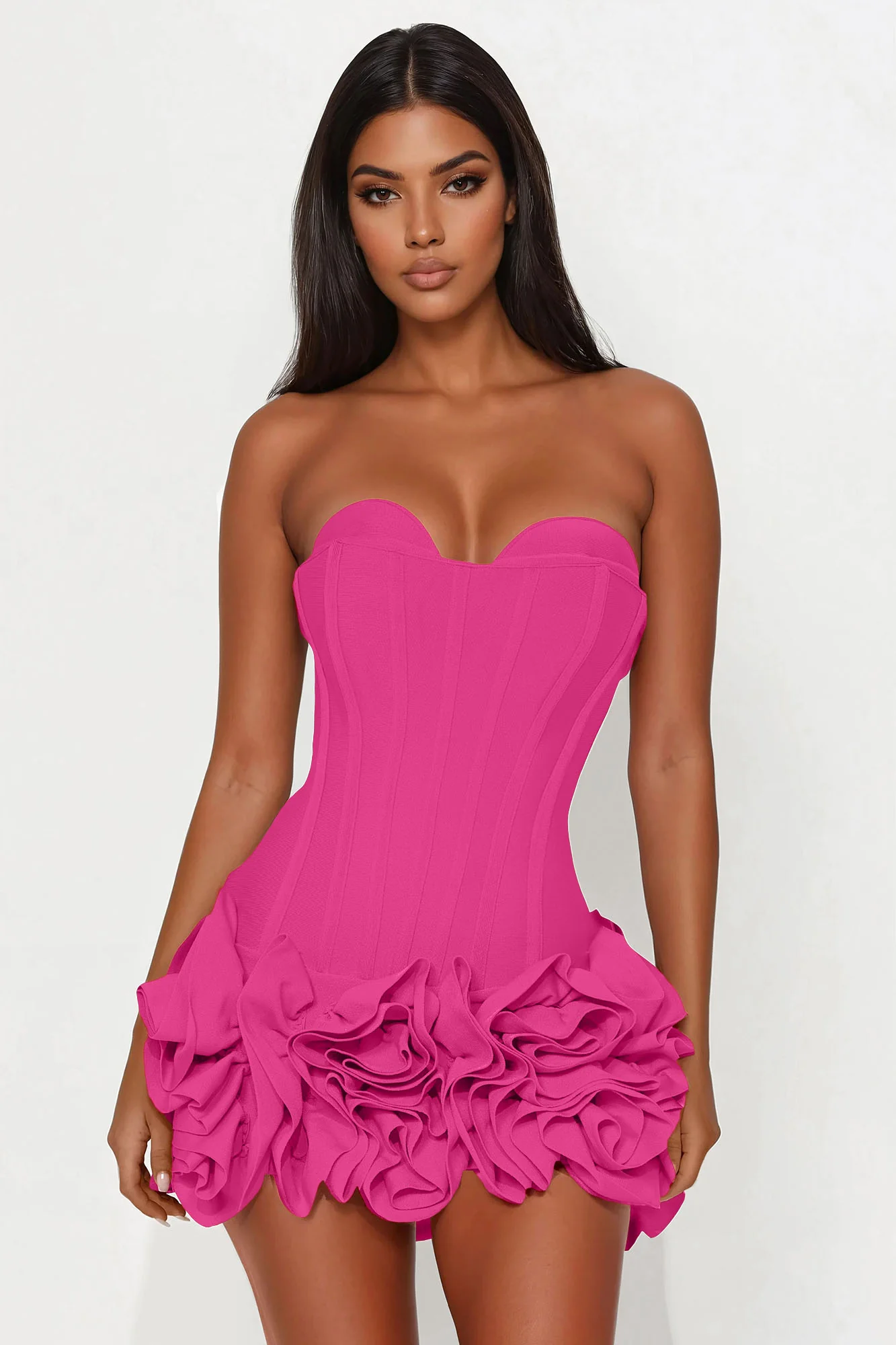 Blessed Beauty Ruffle Rosette Bandage Mini Dress - Hot Pink
