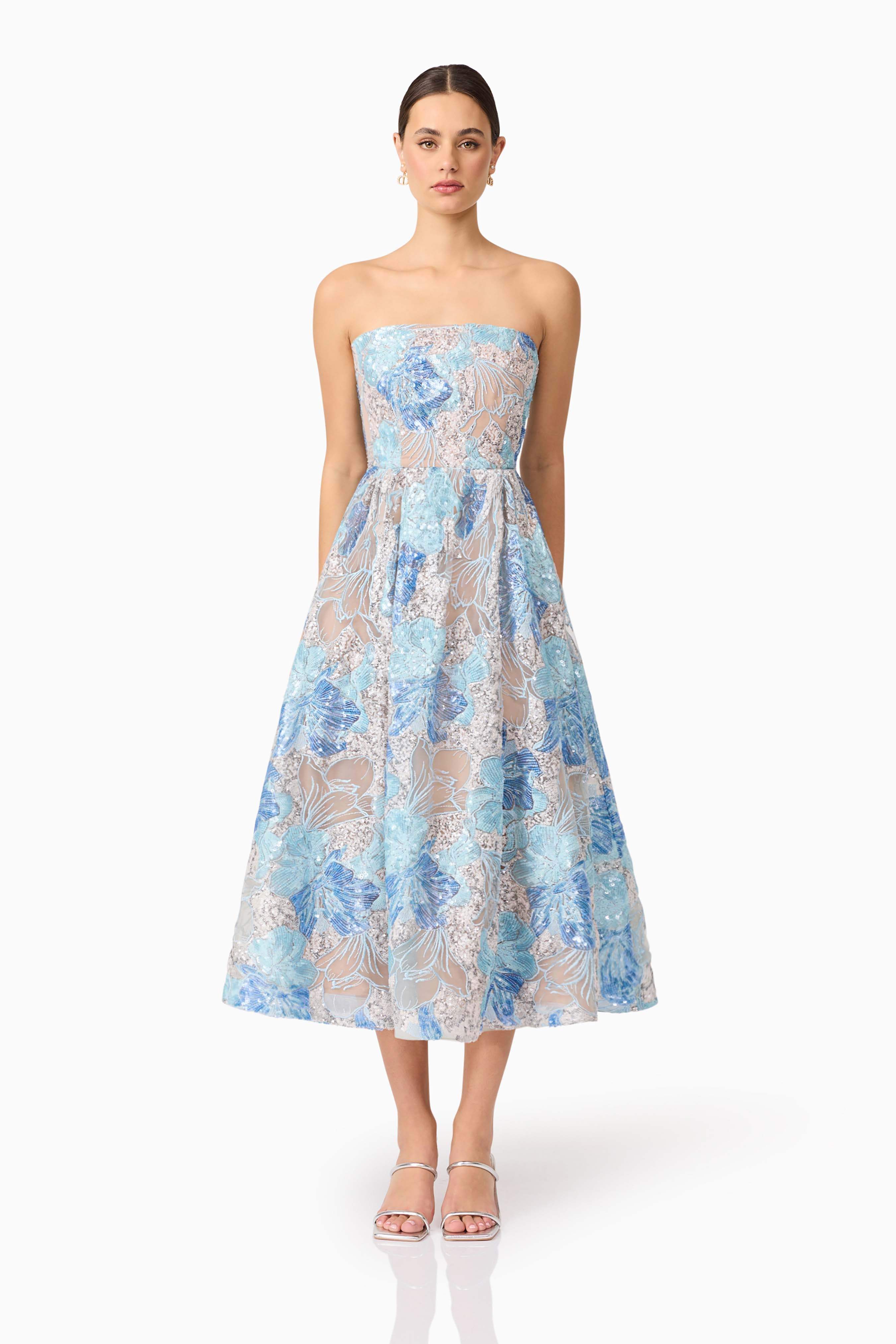 Leonie Cocktail Midi Dress in Blue