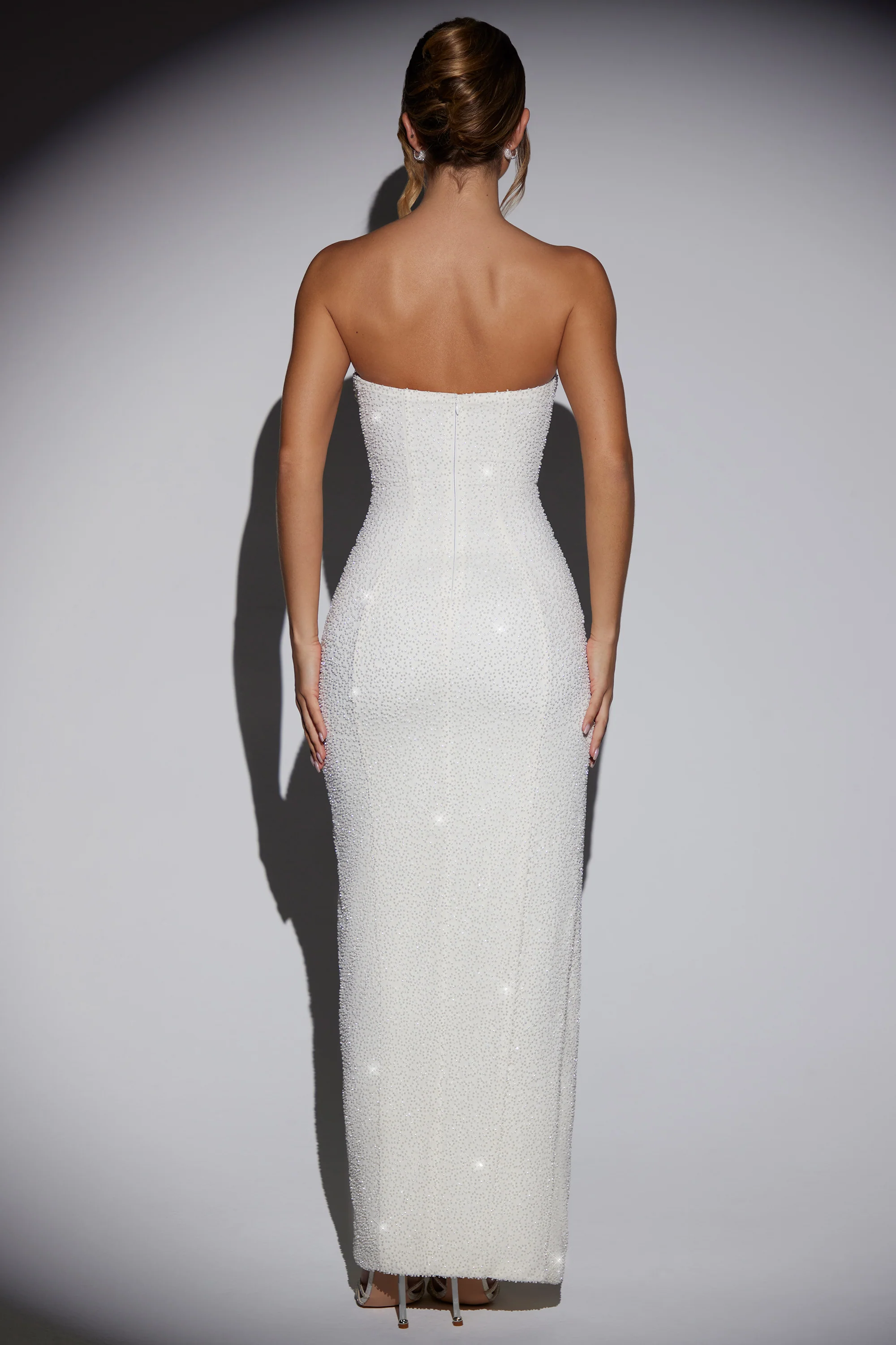 Embellished Bandeau Cowl Neck Maxi Dress in Snow