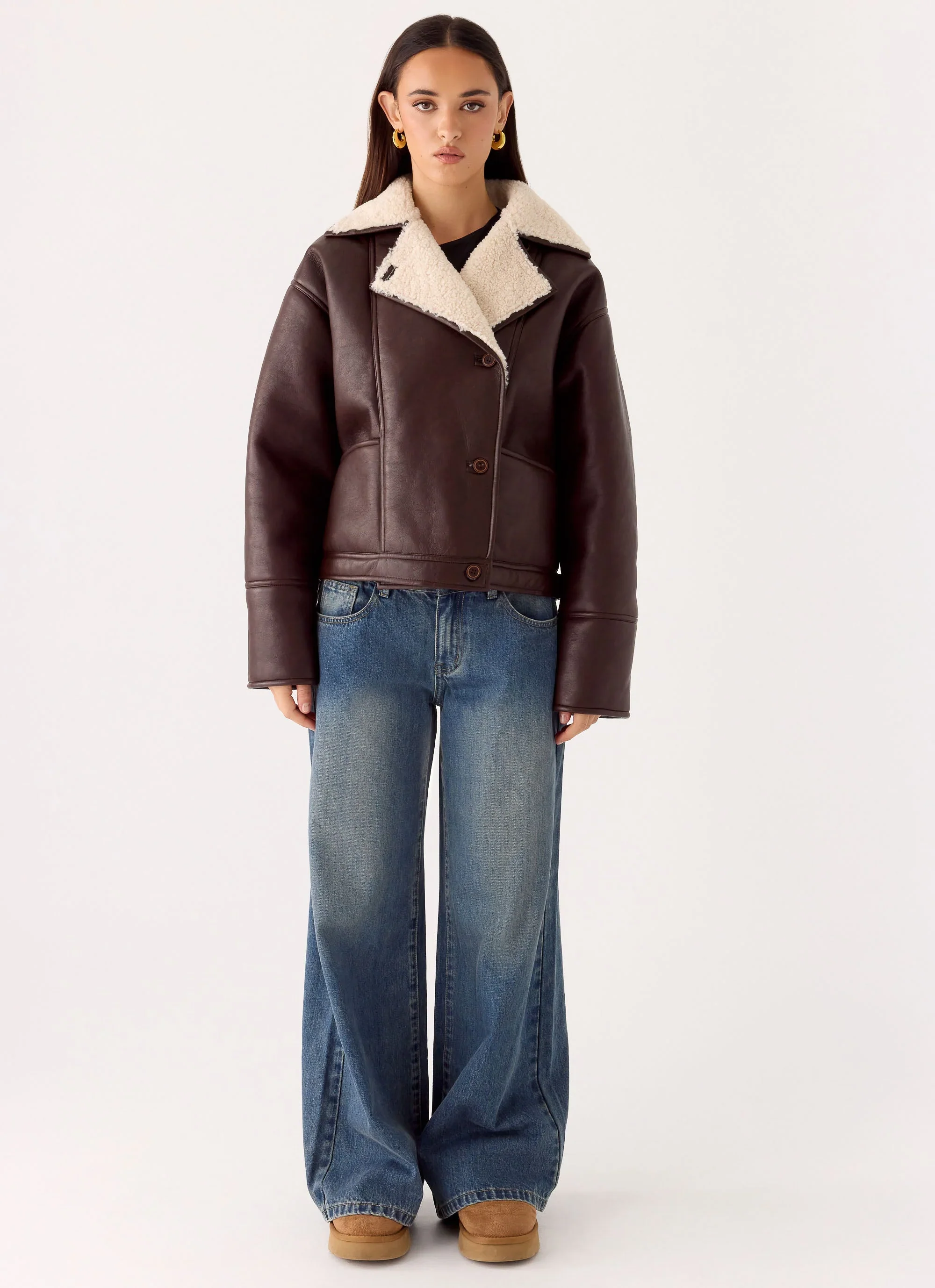 Demine Double Faced Short Coat - Chocolate