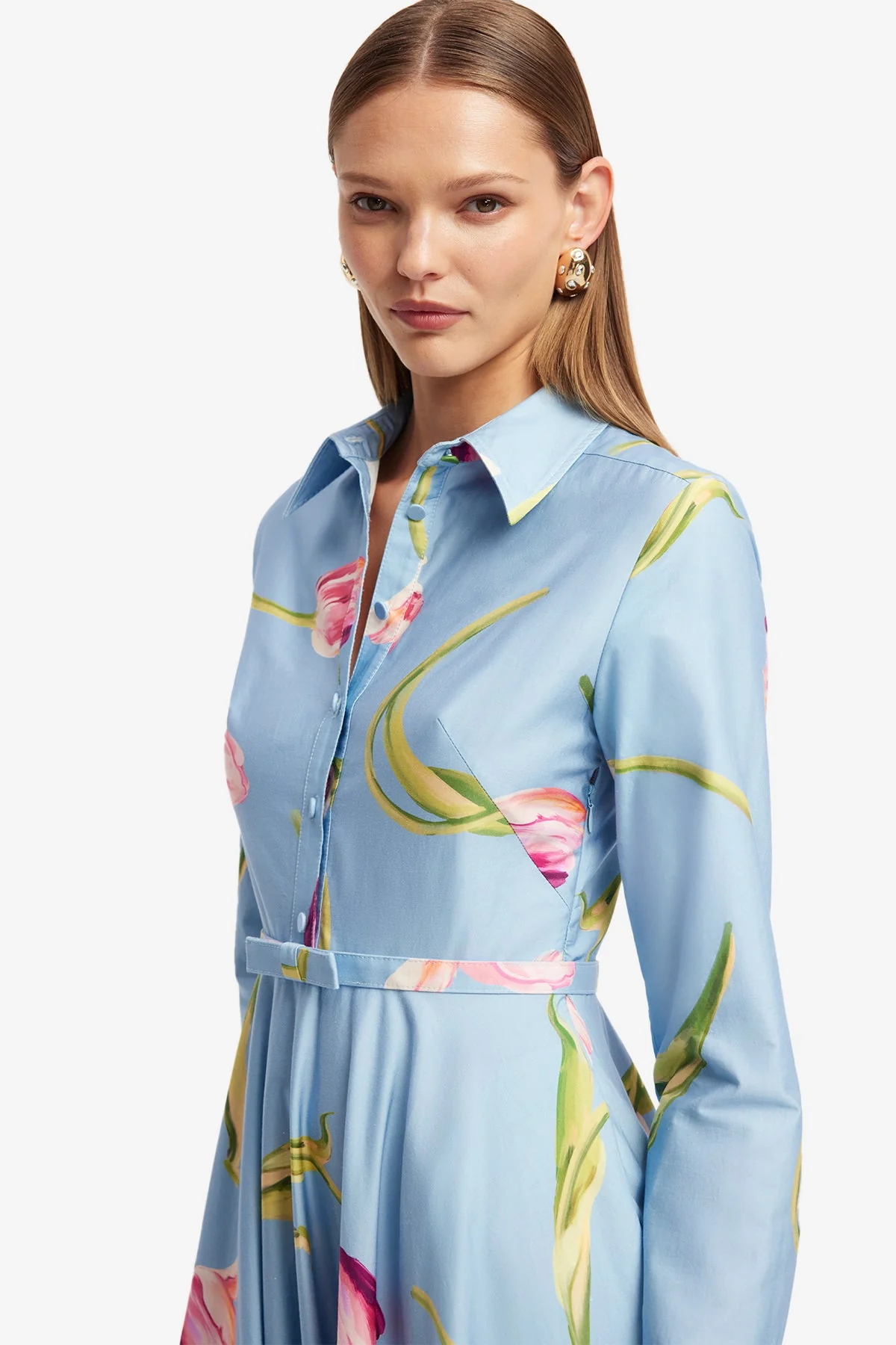 Zara Shirt Midi Dress - Tulip Print in Blue