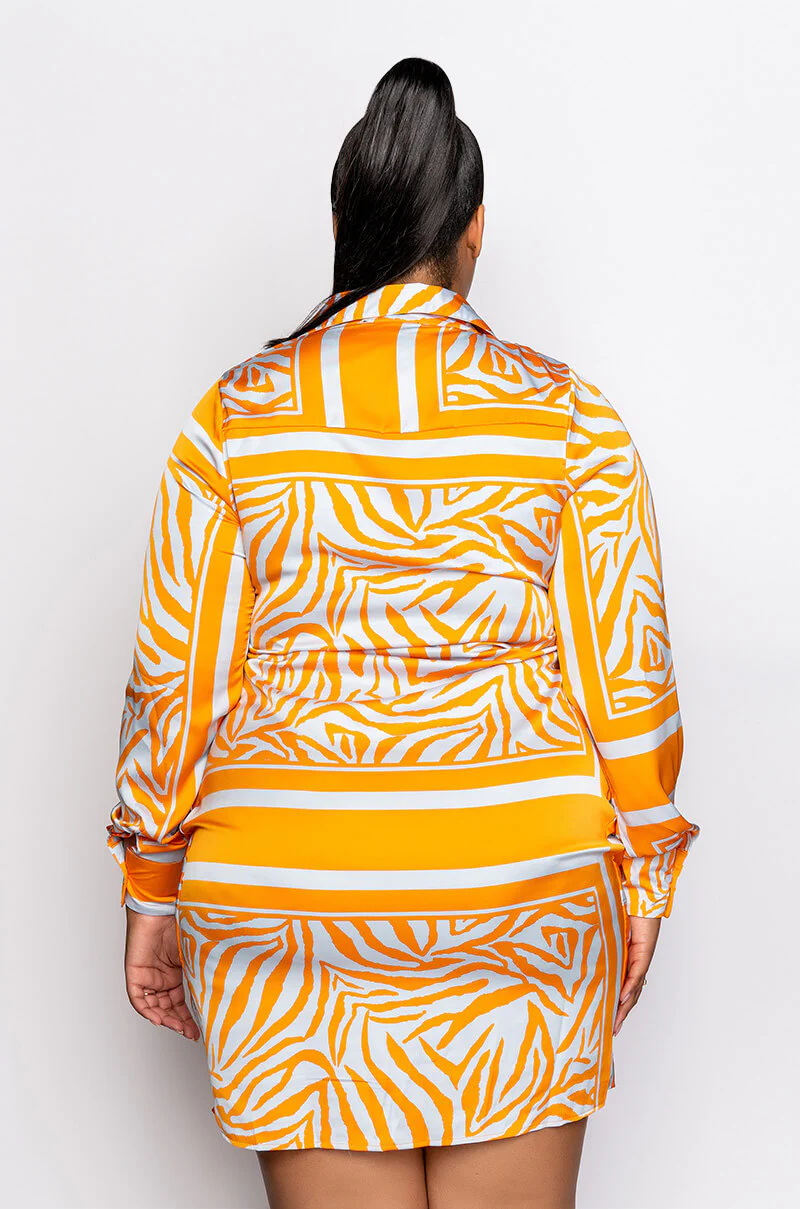 Plus She Is Wild Satin Shirt Dress