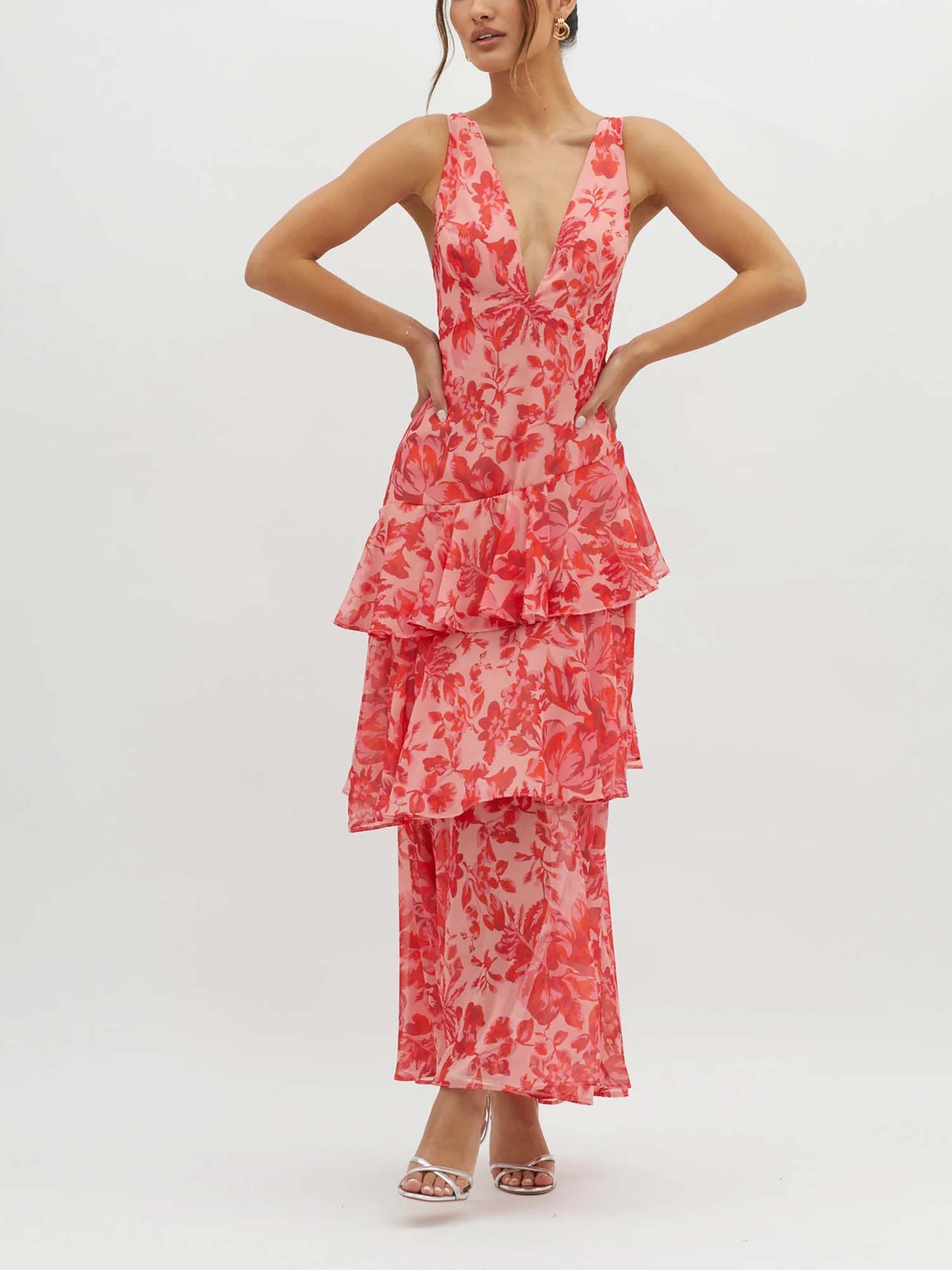 Red Ruffled Tiered Maxi Dress