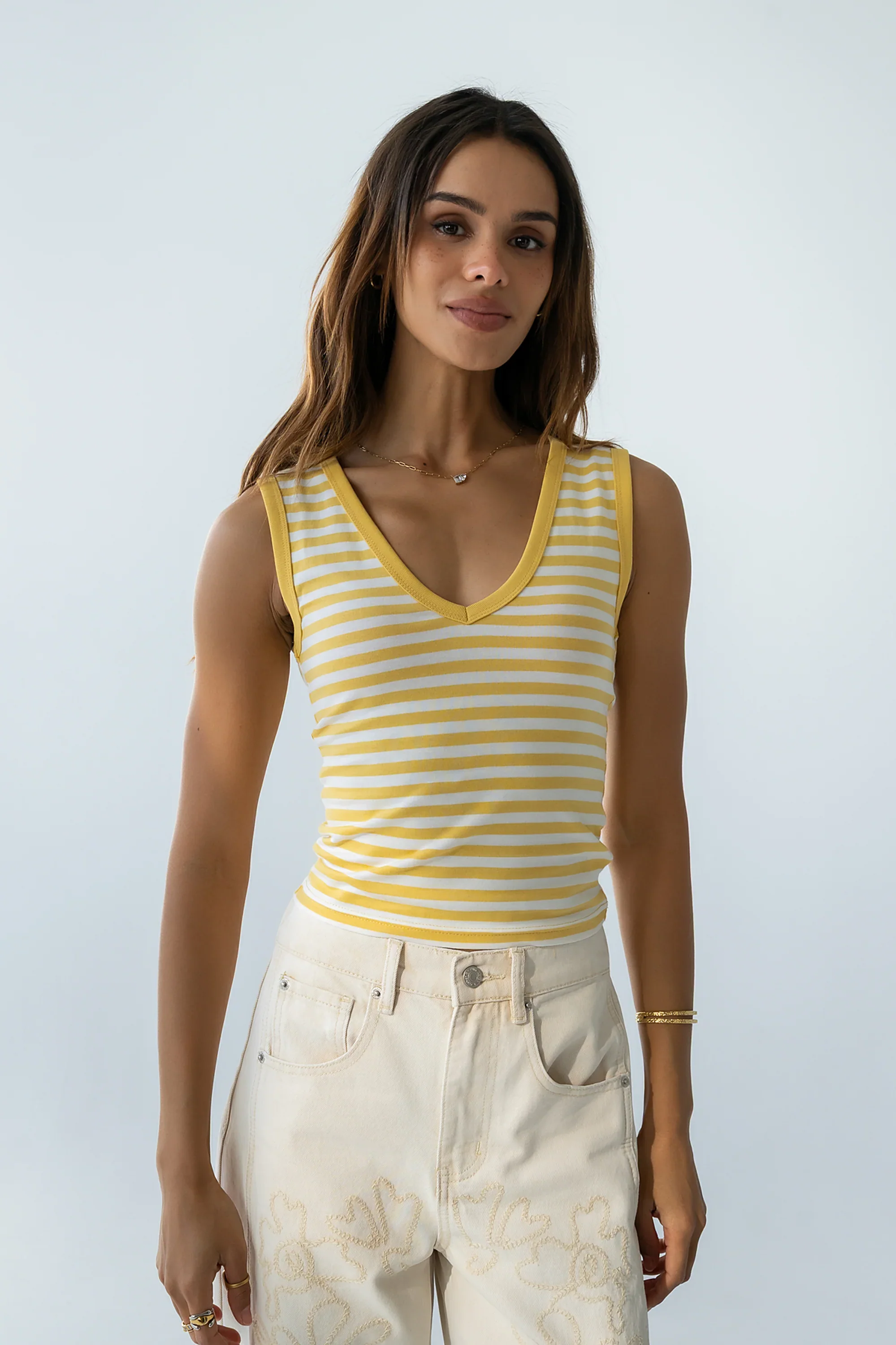 Kylen Striped Tank Top in Yellow