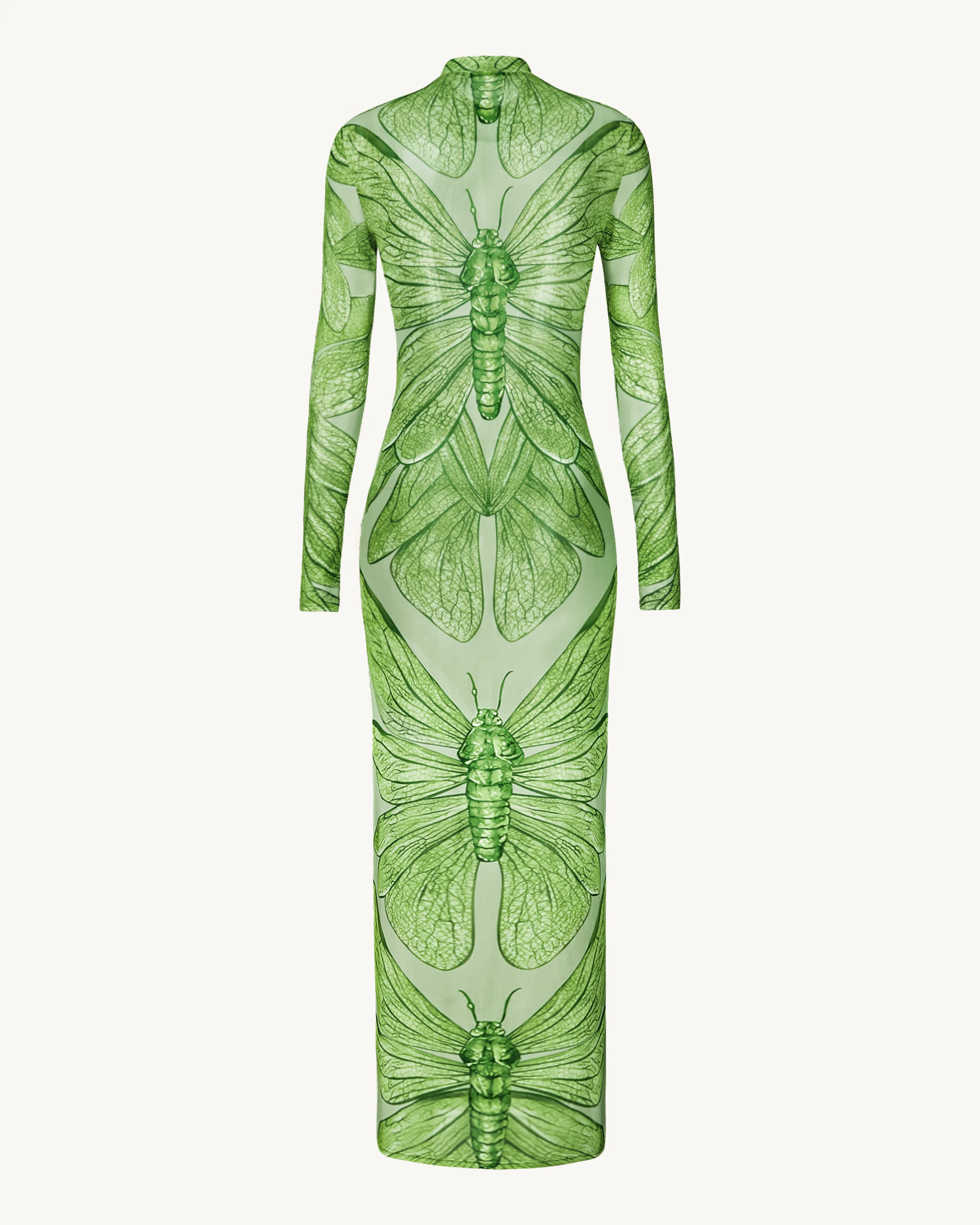 Emerald Dragonfly Sheer Mesh Gown - Green - FASHION NOB