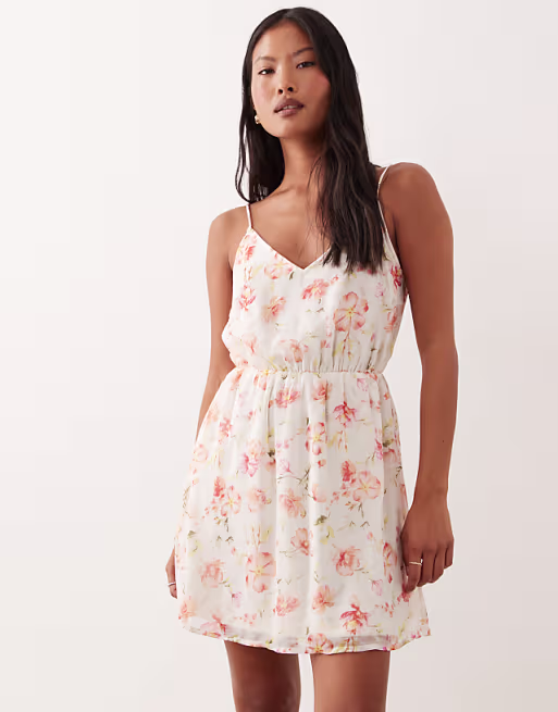 VILA Petite woven cami mini dress in white floral print