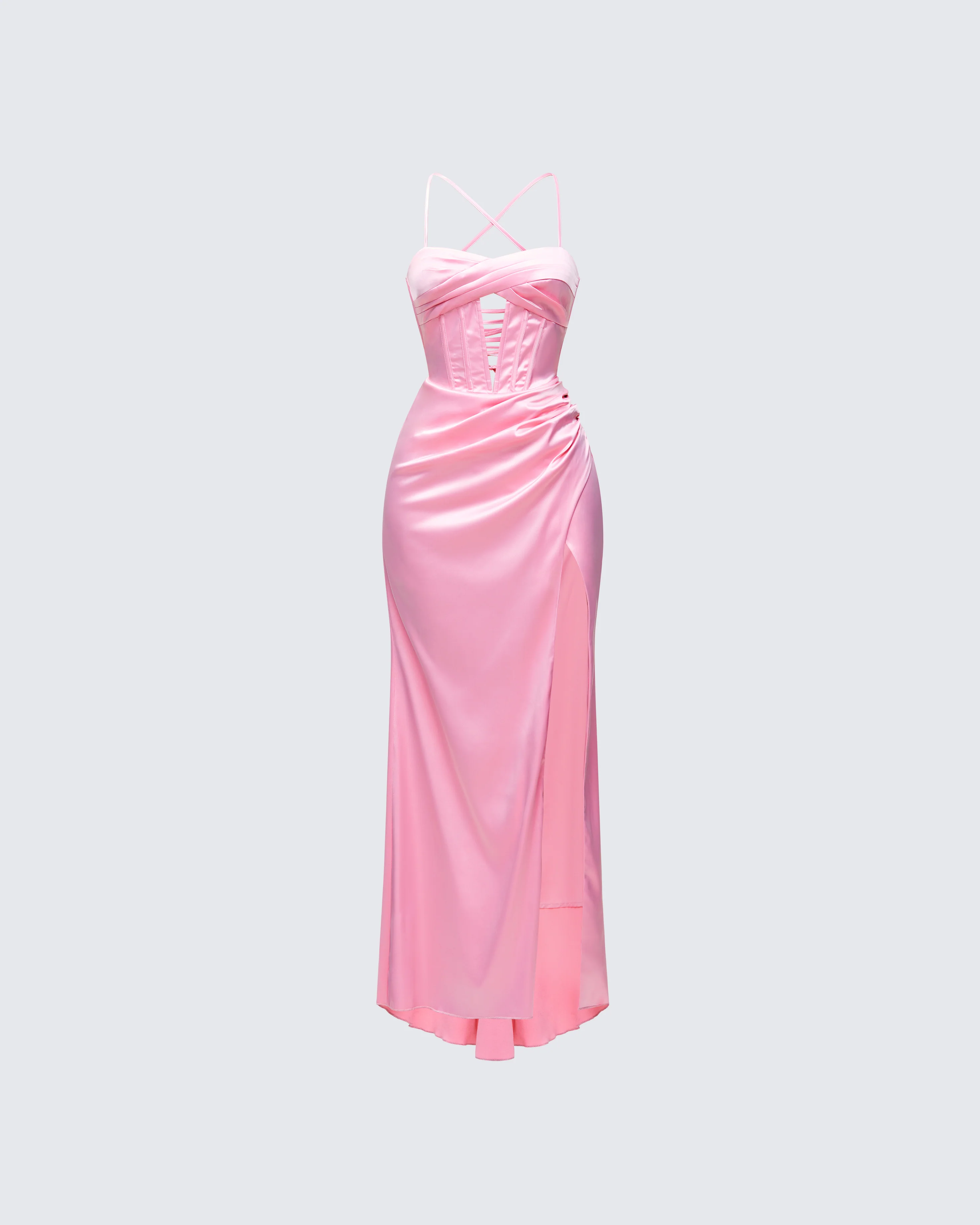 Trixa Pink Satin Cut Out Maxi Dress
