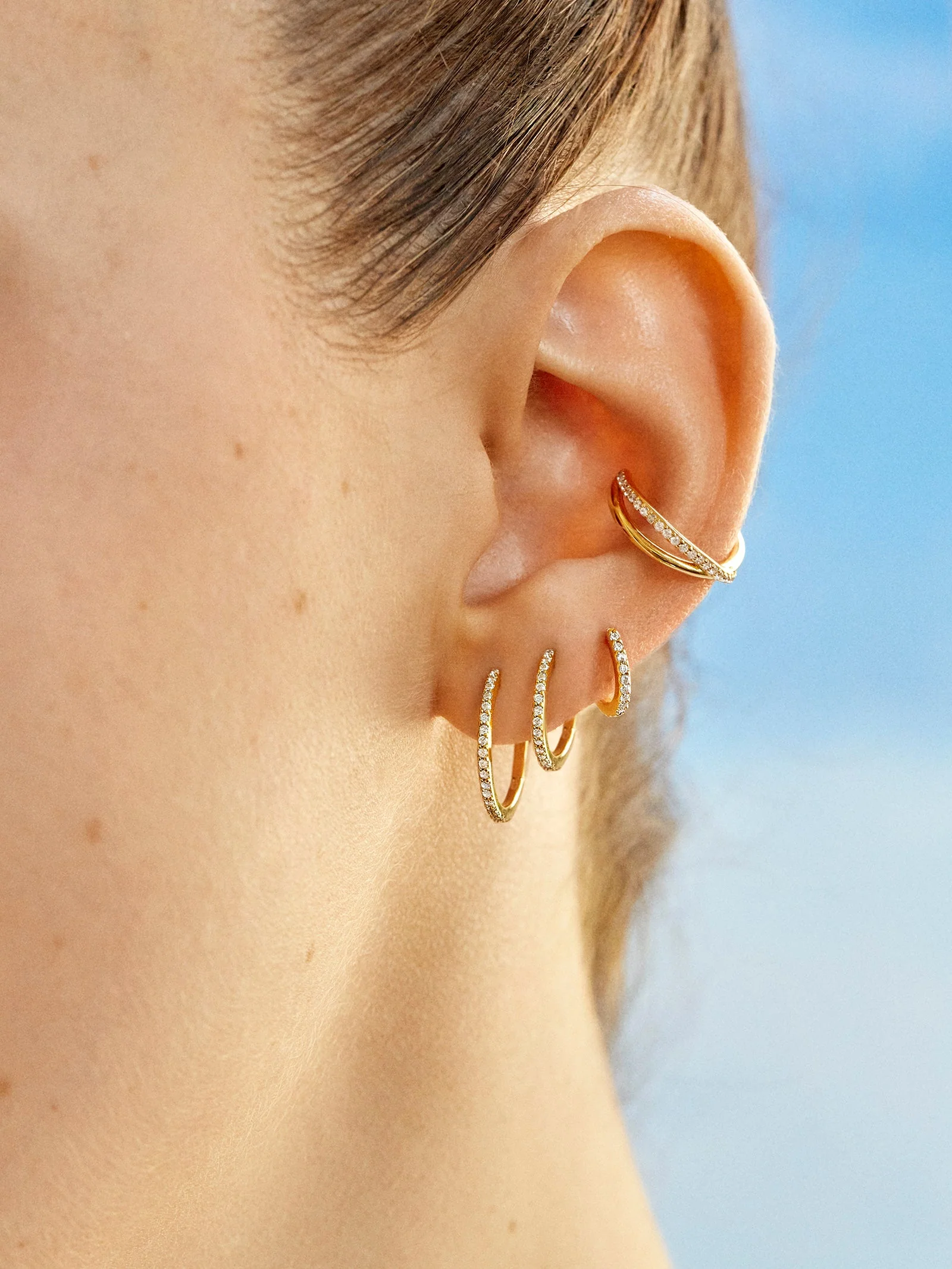 Niata 18K Gold Earring Set - 18K Gold. Pavé Cubic Zirconia Stones
