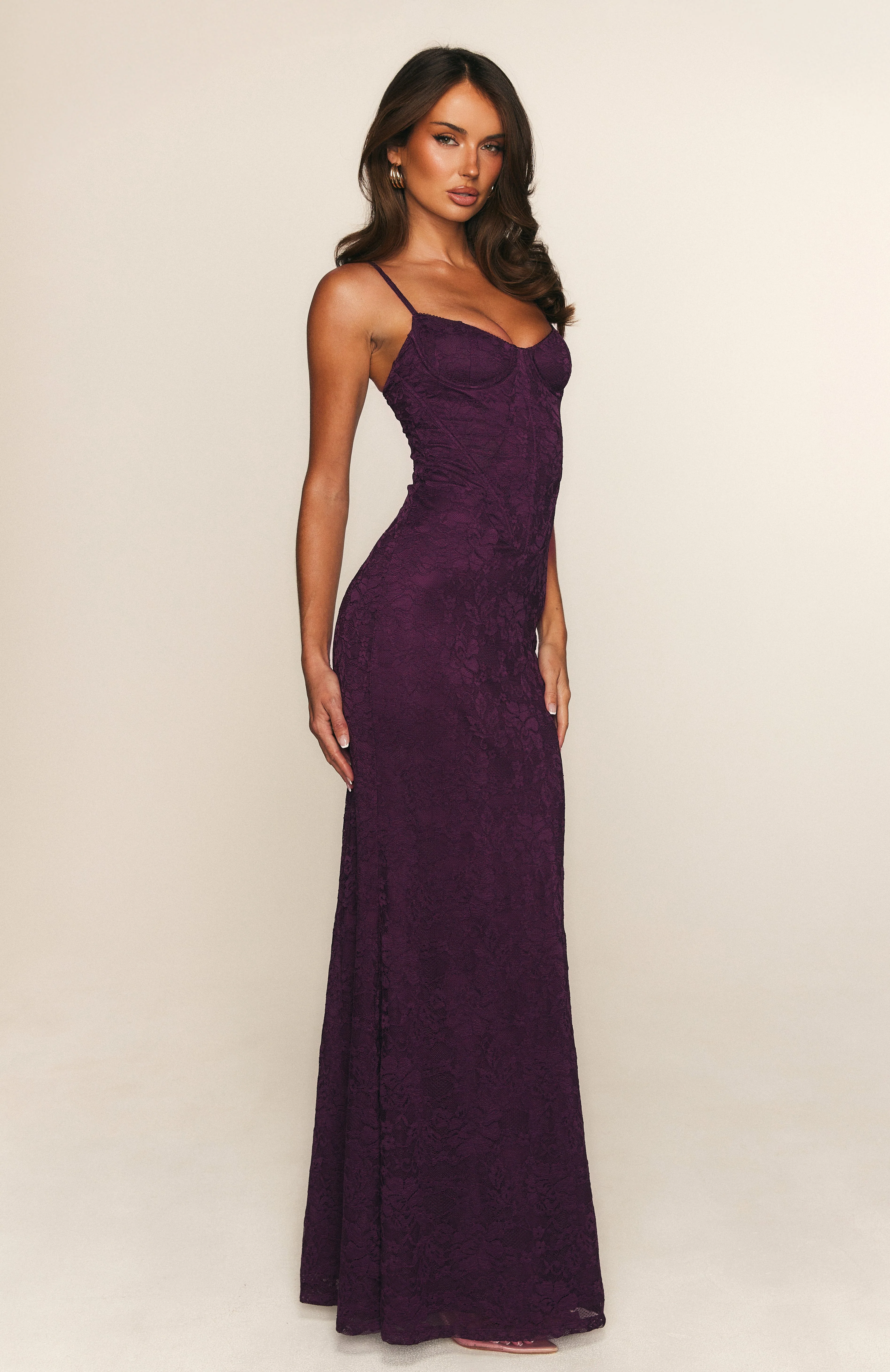 Merlot Strapless Evening Maxi Dress