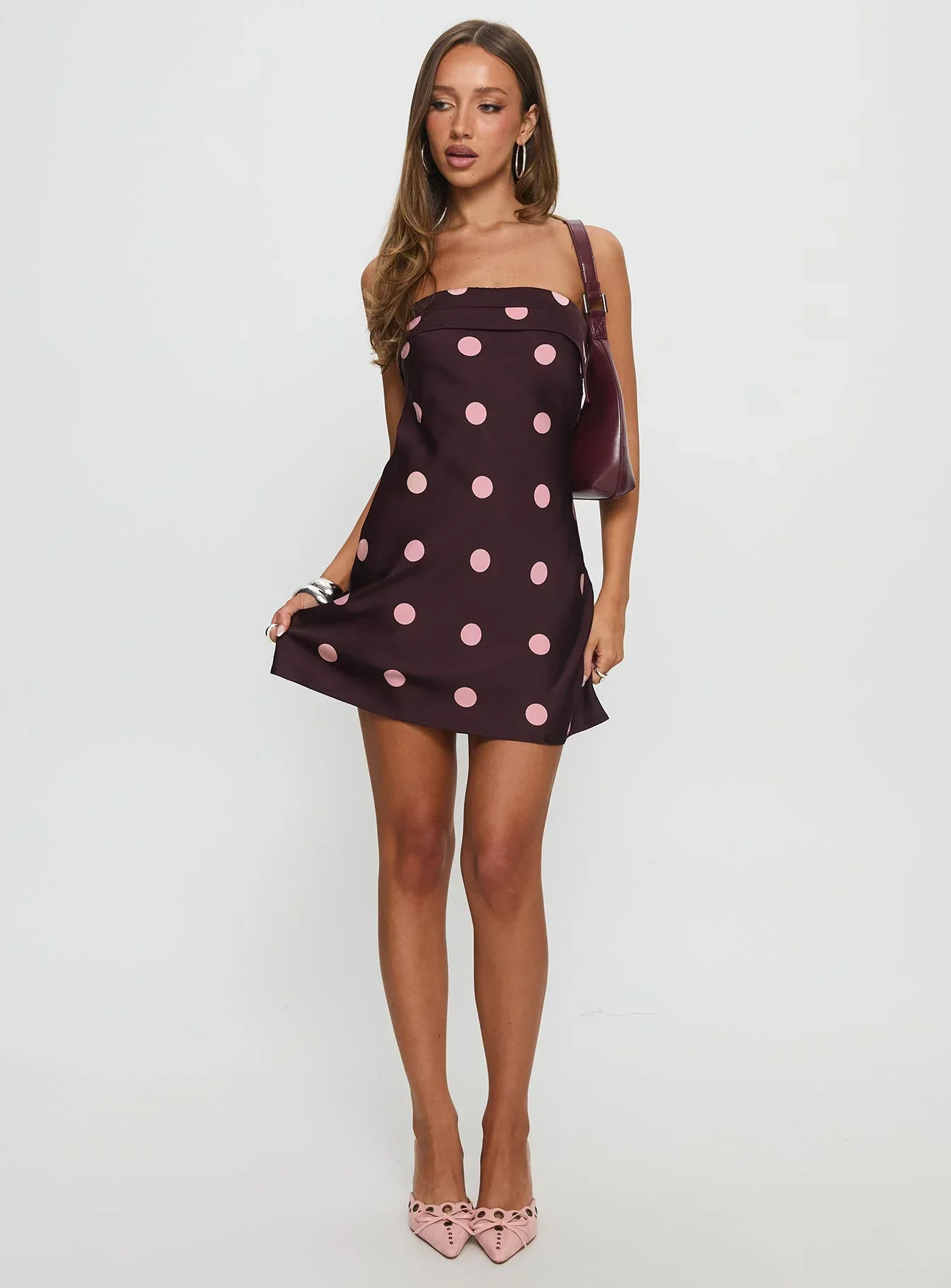 Phillipa Mini Dress Plum / Pink Polka Dot - luluinthesky