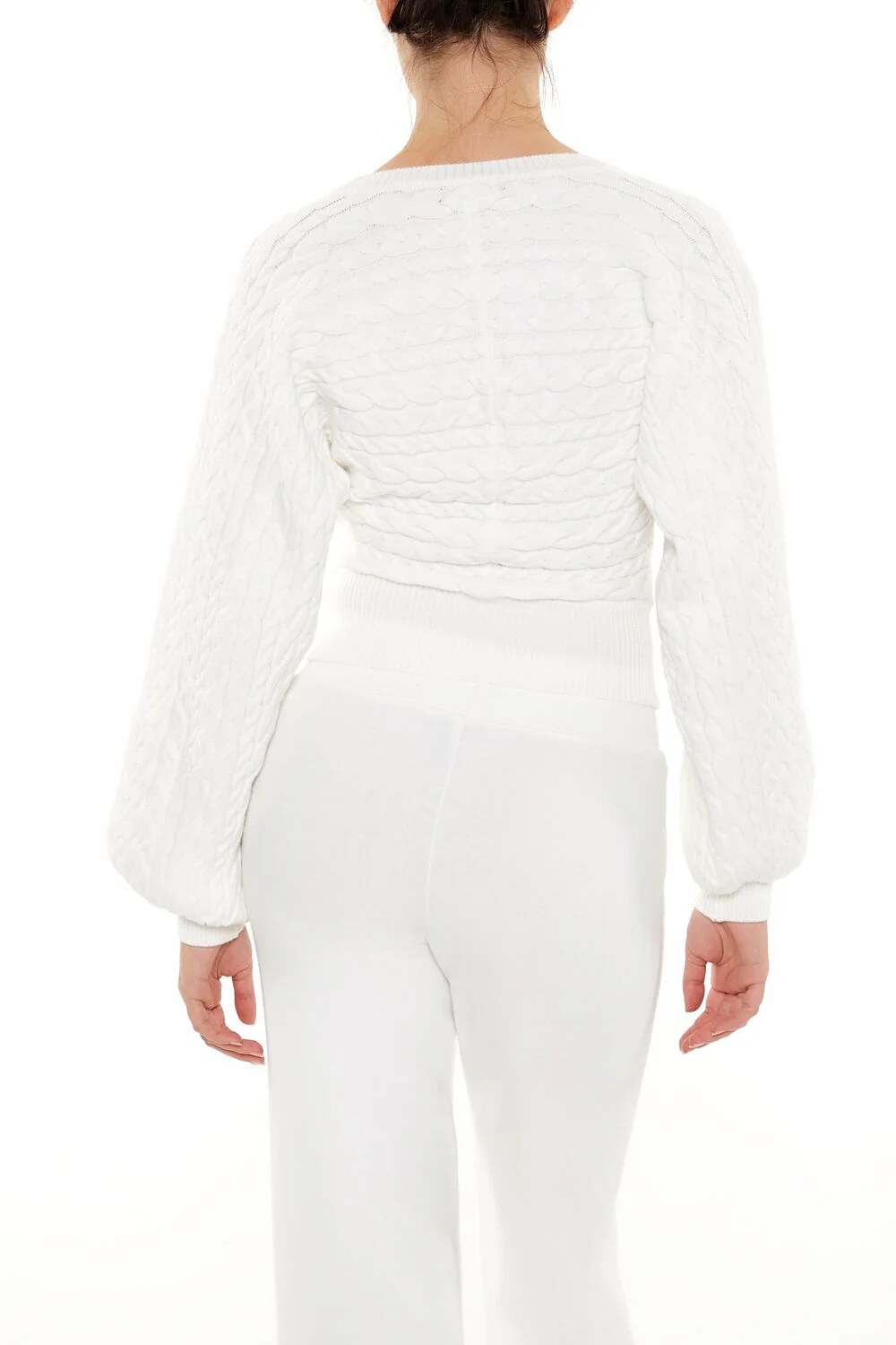 Peasant-Sleeve Cable Knit Sweater
