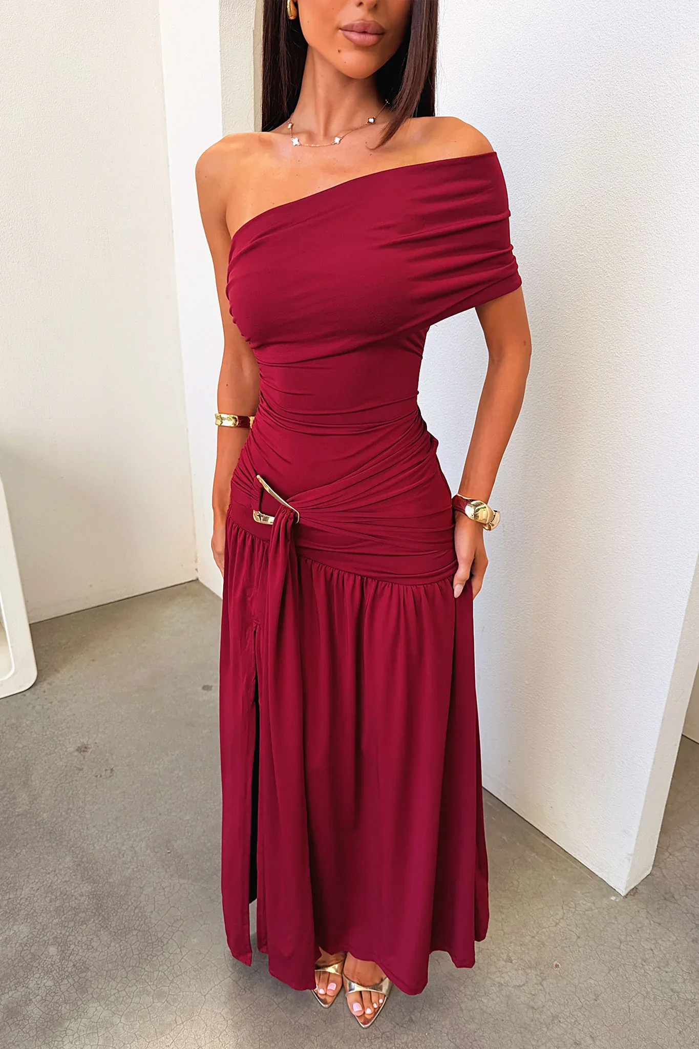 Aveline Strapless Wrap Maxi Dress - Burgundy